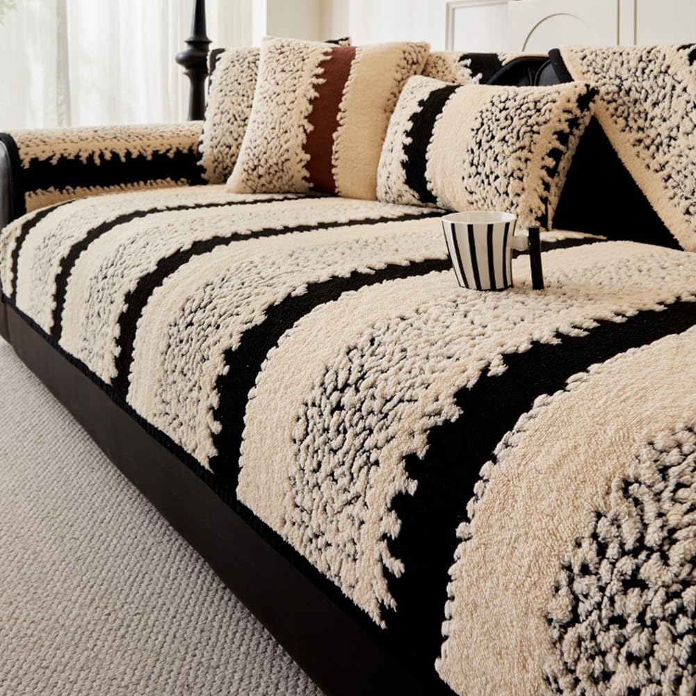 Fluffy Plush Sofa Cover for Pet Washable, Non-Slip Thick Couch Cover for 2-3 Seater Sofa, Machine Washable & Pet-Friendly Couch Protector Furniture Decor