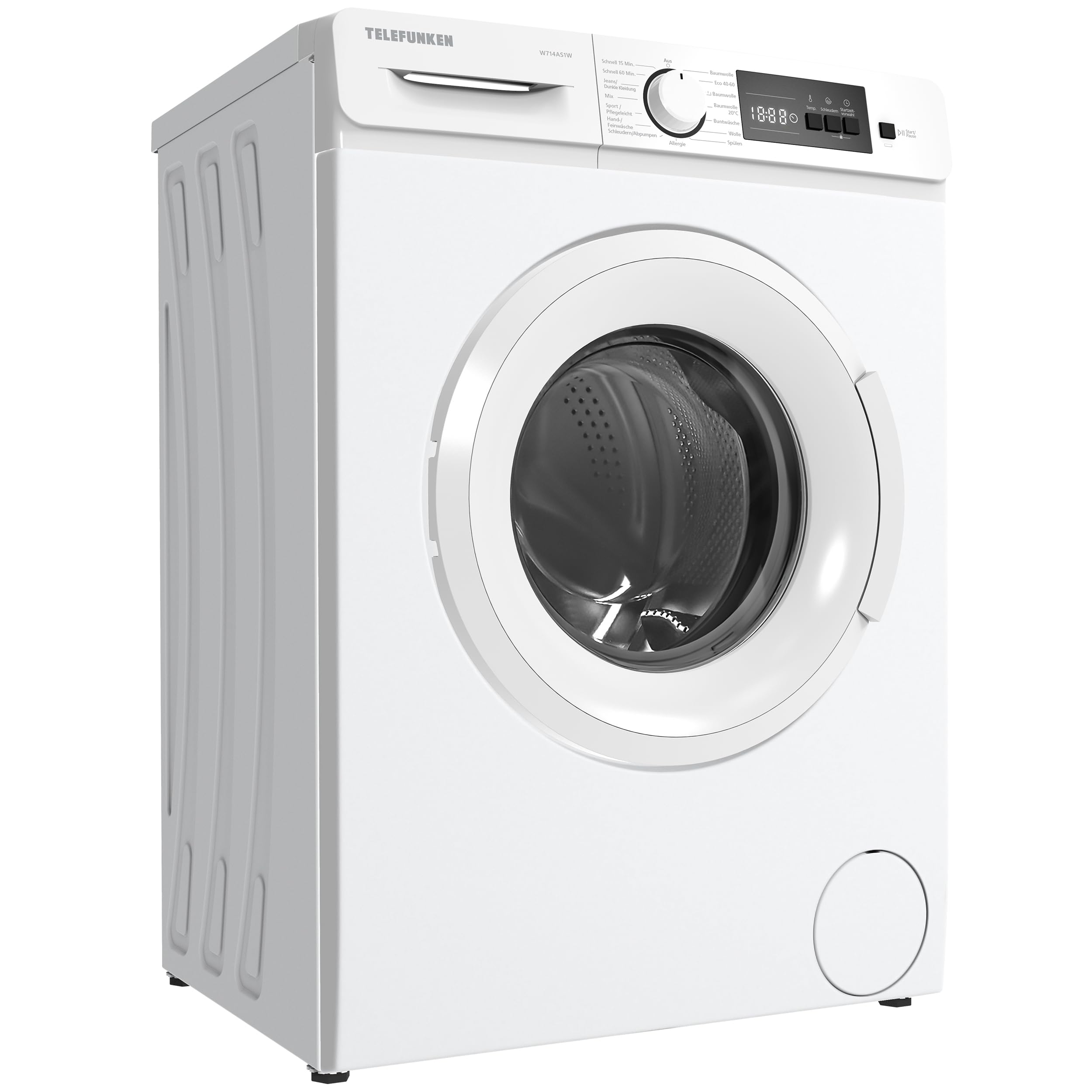 Telefunken Waschmaschine 7kg Frontlader 1400 U/Min Energieklasse A Inverter Motor AquaStop LED-Display weiß
