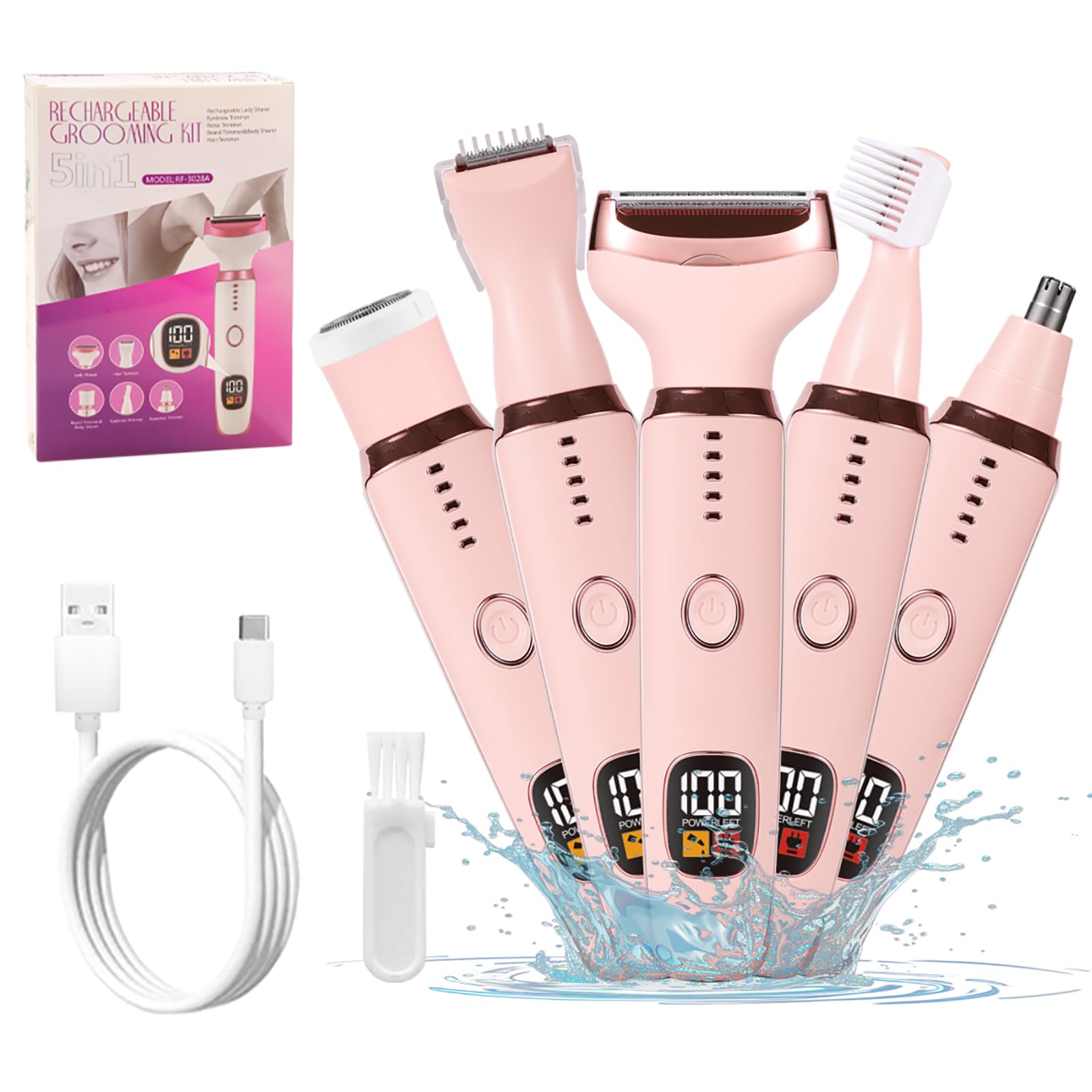 Maquinillas de afeitar eléctricas 5 en 1 para mujer, sin dolor, para cuerpo húmedo y seco, removedor de vello facial y corporal recargable para cara, nariz, cejas, brazos, axilas, piernas, zona púbica
