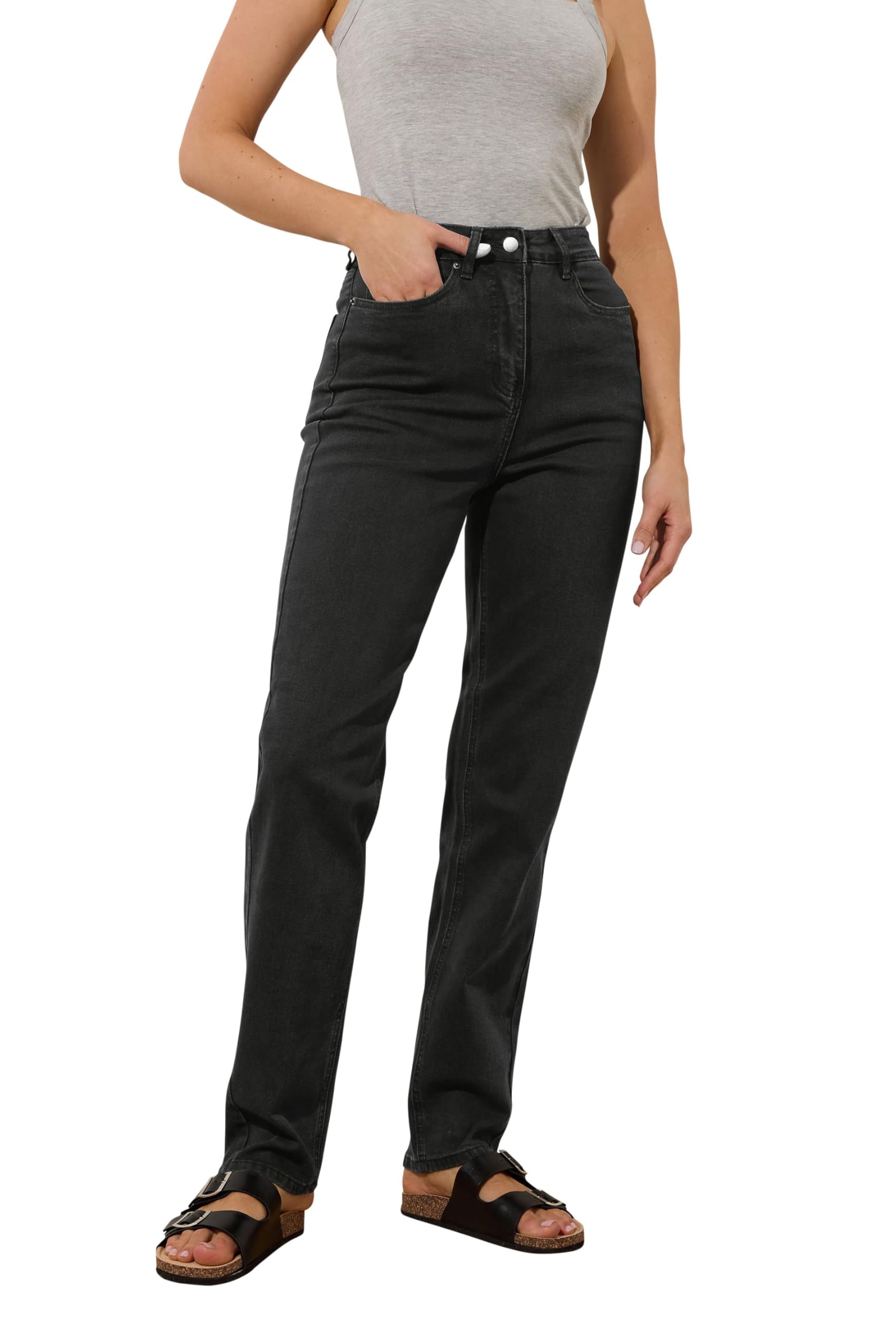 Long Tall Sally Women's Black - Lts Tall Washed Una Stretch Mom Jeans
