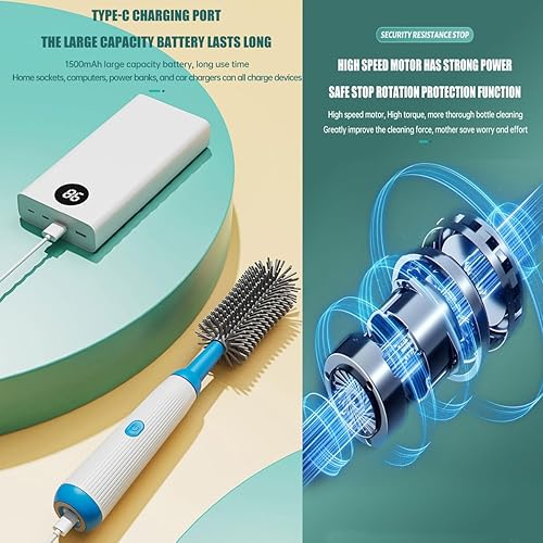 Miniatura 5 de Honboom - Cepillo eléctrico para biberones, limpiador de biberones, recargable, impermeable, de dos velocidades, modo de limpieza, cepillo de pezón