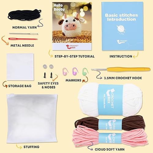 Miniatura 3 de Cudroza Kit de ganchillo para principiantes - Kit de ganchillo de vaca lechera con tutoriales en video paso a paso e hilos, gancho, accesorios,
