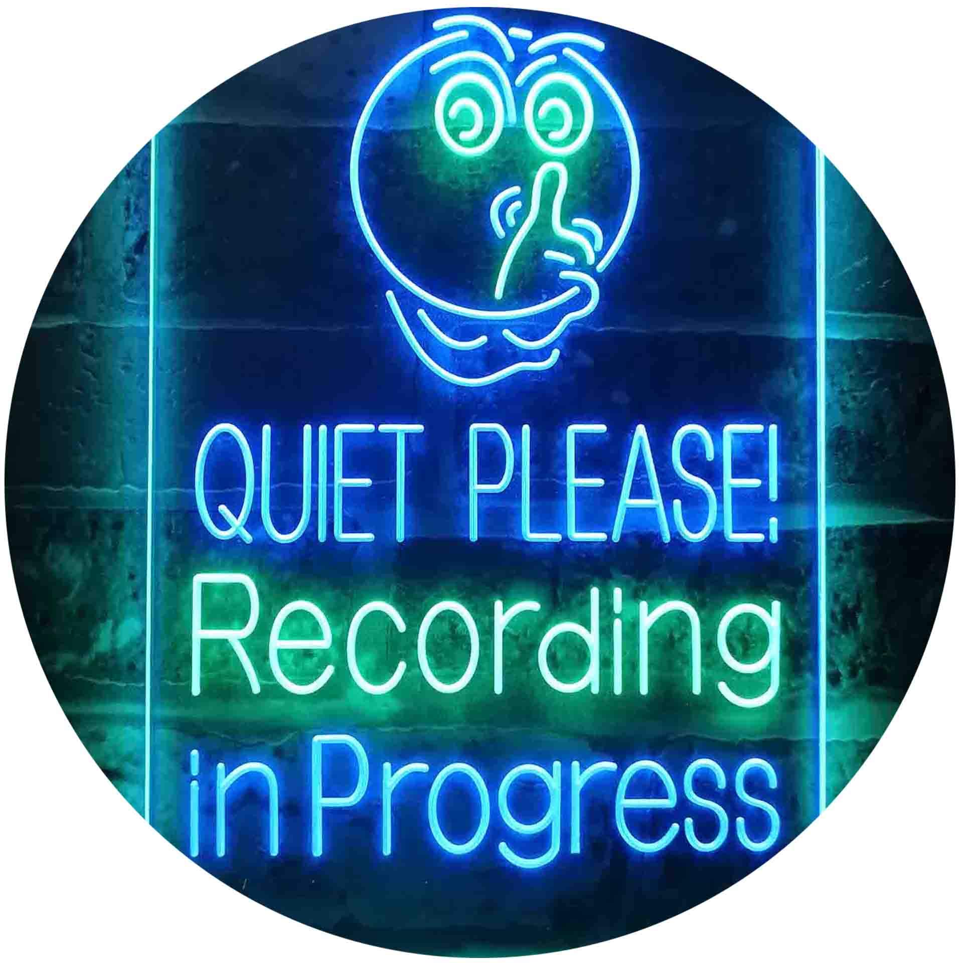 ADVPRO Quiet Please Recording In Progress Studio Dual Color LED Neon Sign Green & Blue 210 x 300mm st6s23-i3580-gb โ image 1