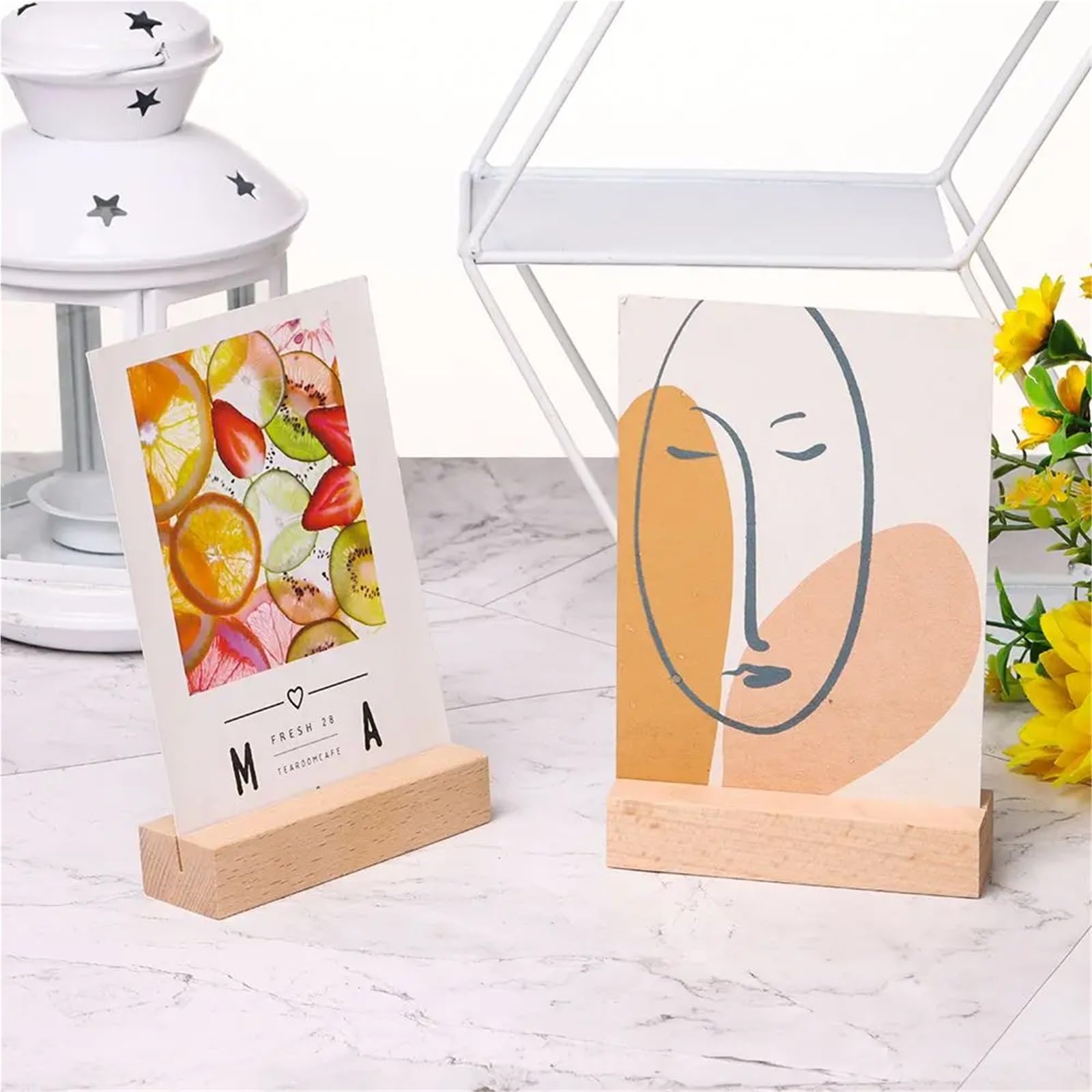 Tischkartenhalter aus Holz, romantische Bildkarten, Präsentationsständer, Schreibtisch-Dekoration für Hochzeitstisch, Namennummer, Bilder (10 x 3 x 2 cm-A), 4 Stück