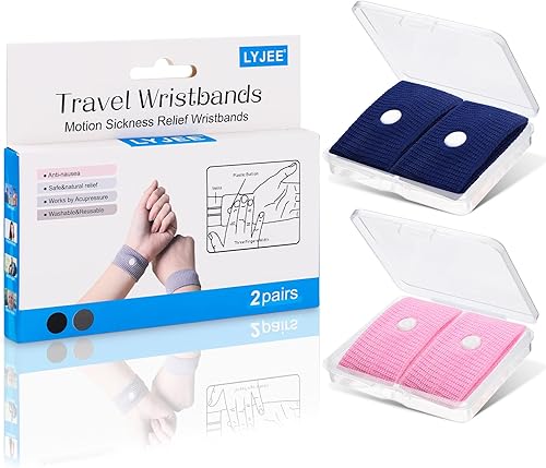 LYJEE Bandas de mareo por movimiento para adultos y niños, pulsera de mareo para acupresión de crucero, alivio de náuseas para mujeres embarazadas