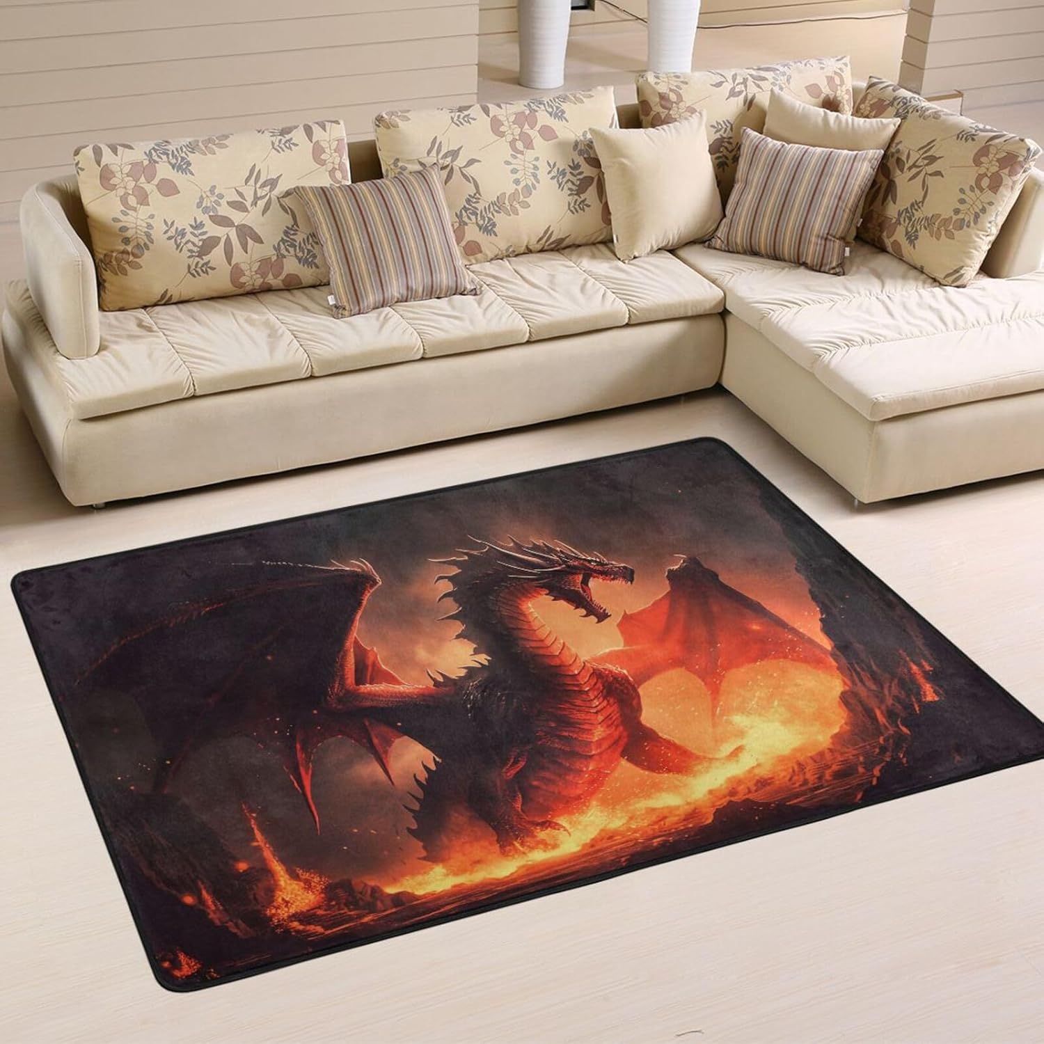 2’ x 3’ Area Rugs Dragon Fire Wing Personalized Washable Area Rugs Floor Carpet with Non-Slip Backing for Bedroom Thin Washable Area Rug 2’ x 3’