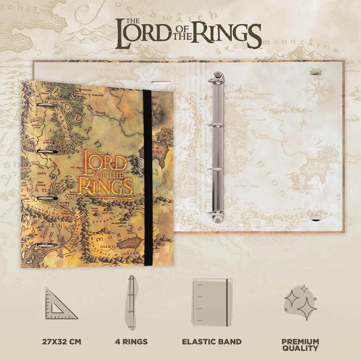 Grupo Erik Lord Of The Rings A4 Ring Binder Set – Includes 100 Sheets, 4 Dividers & Plastic Pocket