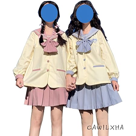 Amazon まるこの猫柳 幼稚園 セーラー服 長袖 ピンク 水色 姉妹服 ミニスカート 可愛い コスプレ コスチューム 女子高生 学園祭 文化祭 水色セット Xl コスプレ 仮装 通販