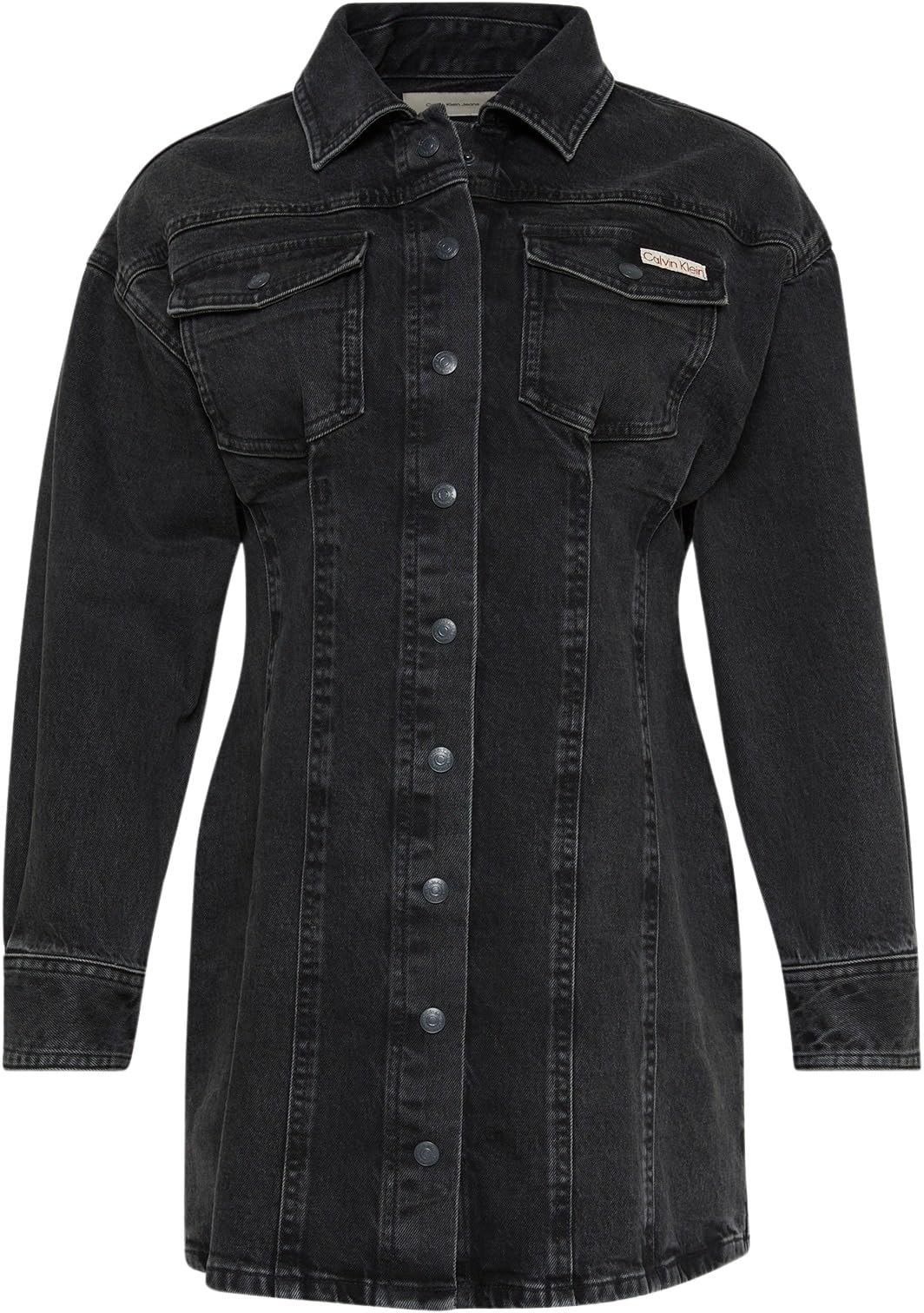 Calvin Klein Damen Jeanskleid Denim Mini Essential Langarm, Schwarz (Ck Essential Black), XS