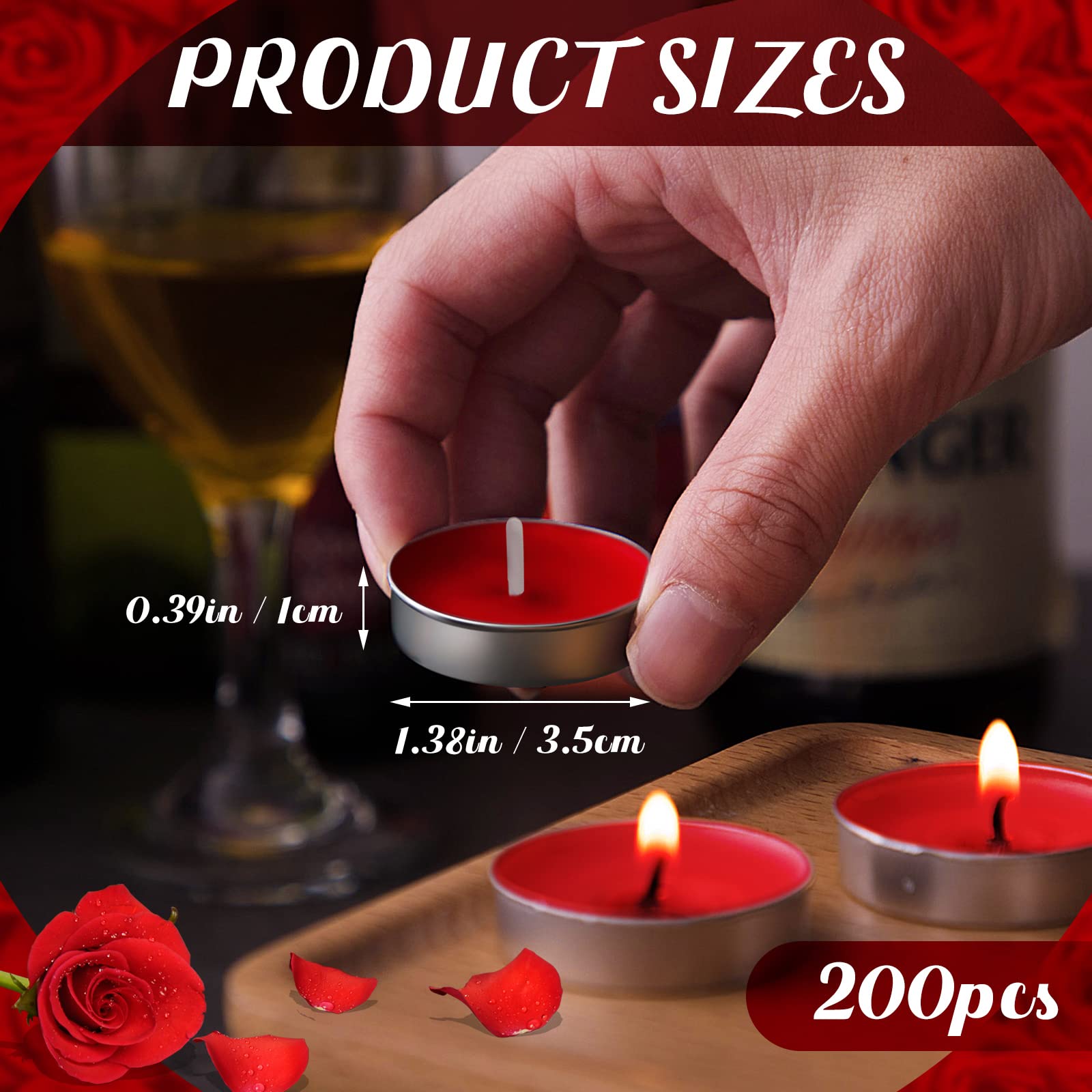 200 Pcs Tea Lights Candles Smokeless Mini Tealight Dripless Candles Bulk for Dinner Party Home Decoration Wedding Centerpiece Birthday Valentine(Red)