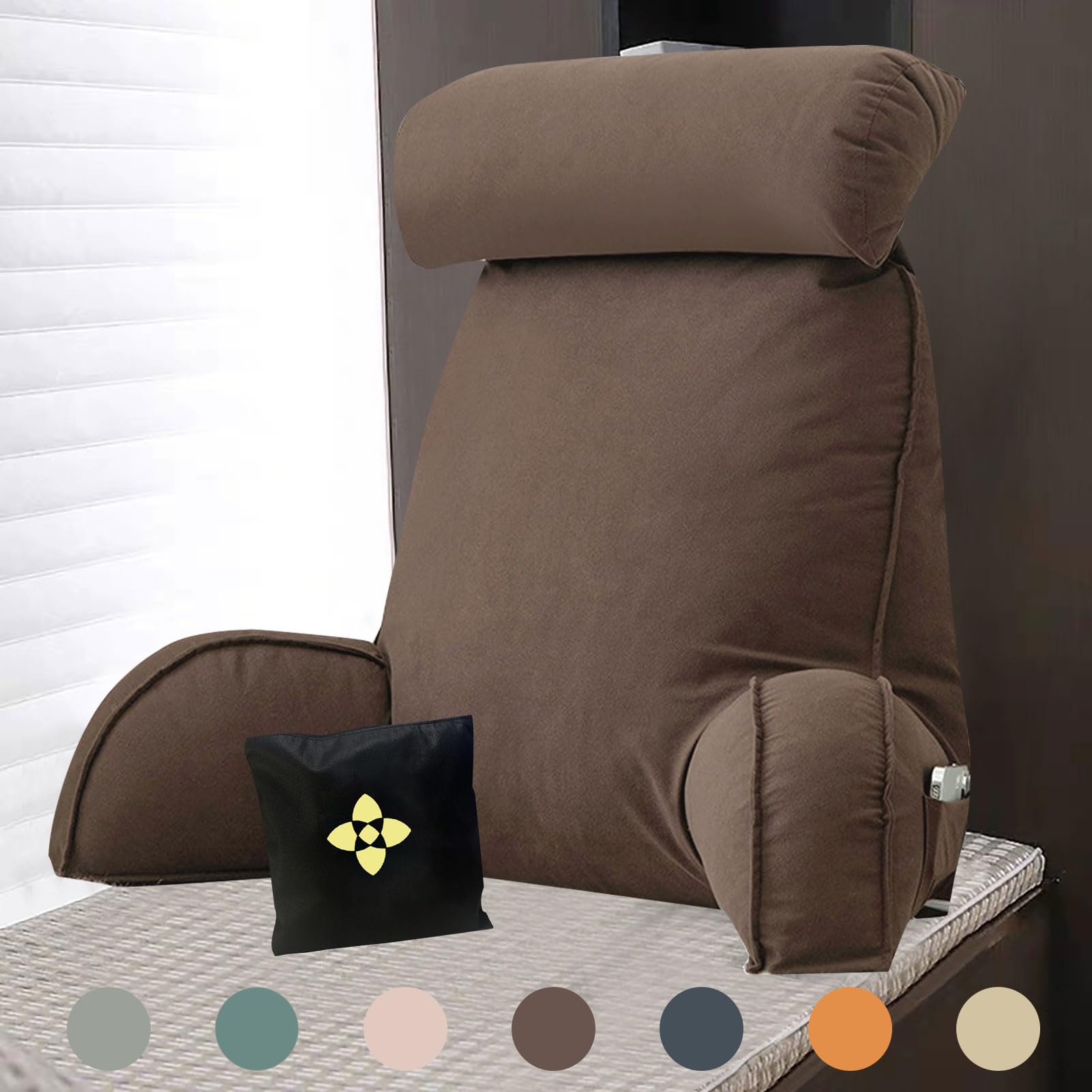 CCTSA Back Pillows, Bed Chair Pillow With Arms, Lumbar Support Cushions, Reading Pillow for Sitting in Bed, Cuddle Cushion, Backrest Pillow Reading, Gaming and Watching TV 75cm×40cm×50cm
