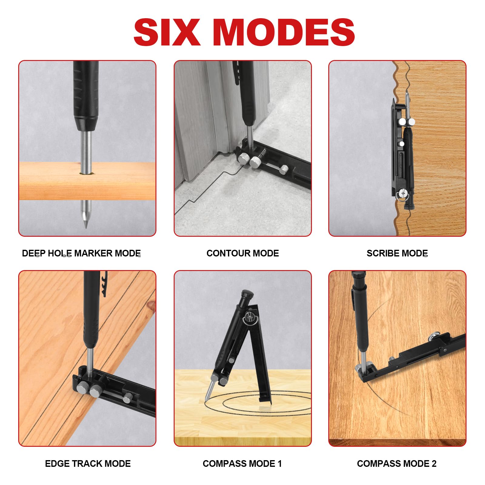 Multi-Function Scribing Tool, Aluminium Alloy Scribe Tool With 7 Leads Carpenter Pencils, Deep Hole Pencil With Sharpener For Woodworking, Gauge Scriber Line Maker, For Men's Architectural DIY Gifts — Amazon image 2