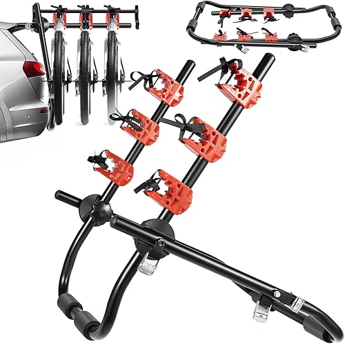 Portabicicletas plegable para 3 bicicletas, soporte de maletero para automóvil, SUV, minivan y sedán, marco de acero duradero con acolchado