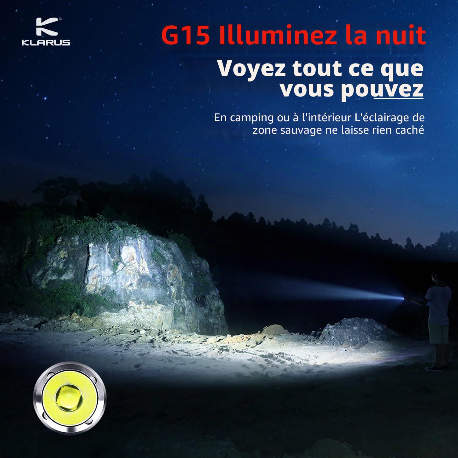 klarus G15 4200 Lampe de Poche Led Ultra Puissante Rechargeable, Lampe Torche,Compacte EDC Interrupteur Latéral Torche avec 5000mAh Batterie + sac en tissu