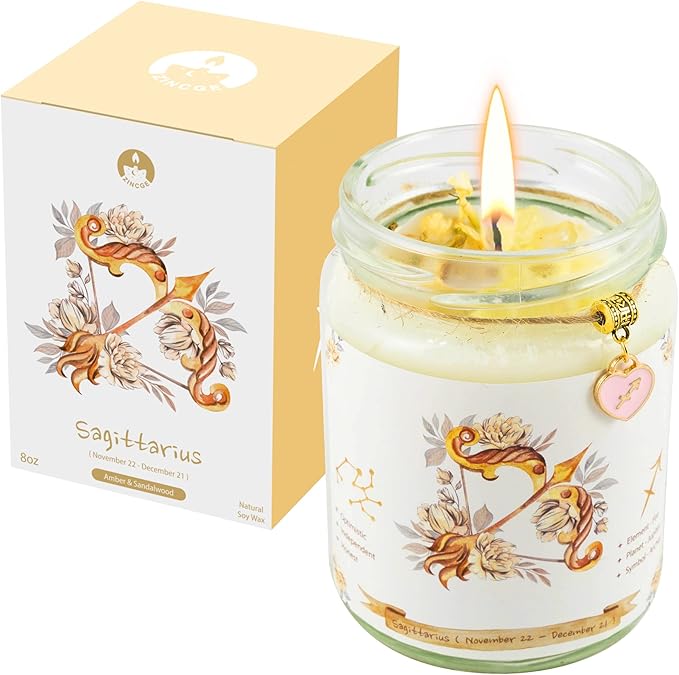 Sagittarius Birthday Gifts for Women, ZINCGE Sagittarius Candle, Zodiac Crystal Candle Gifts, Astrology Gifts Natural Soy Violets Scented Candle with Flowers Lazurite Gifts for Mom Sister Teachers