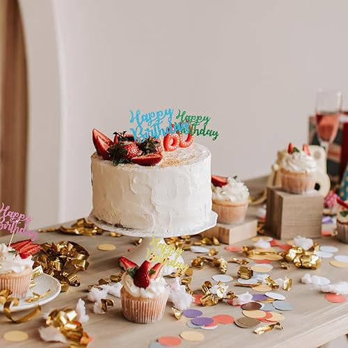 Miniatura 6 de BOYIVI 36 piezas coloridas para cupcakes de cumpleaños, con purpurina, decoración de postre para cumpleaños, celebración, aniversario, celebración,