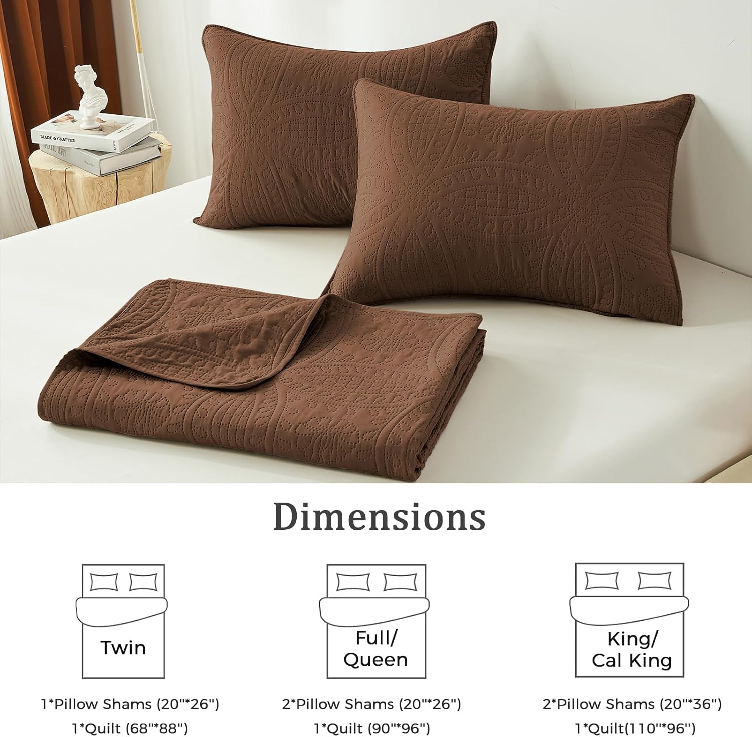 akkialla King/Cal King Quilt Bedding Set,Brown Ultrasonic Quilt Set,Lightweight Soft Bedspread Coverlet,Modern Style Coin Pattern Bed Cover for All Seasons,3 Piece(1 Quilt,1 Pillow Shams) - Image 6