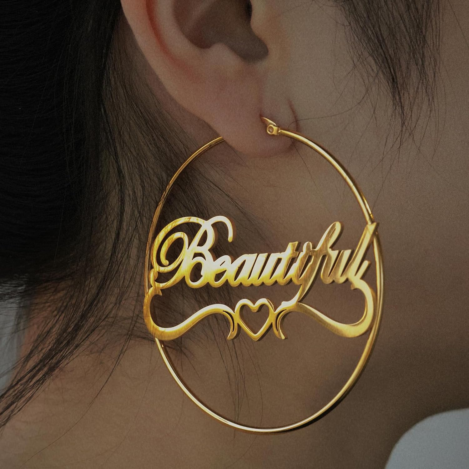 Custom Name Hoop Earrings For Women 18K Gold Plated Stainless Steel Customized Round Earring Personalized Ear Jewelry Birthday Gift (1.2 Inch 1.8 Inch 2.5 Inch)