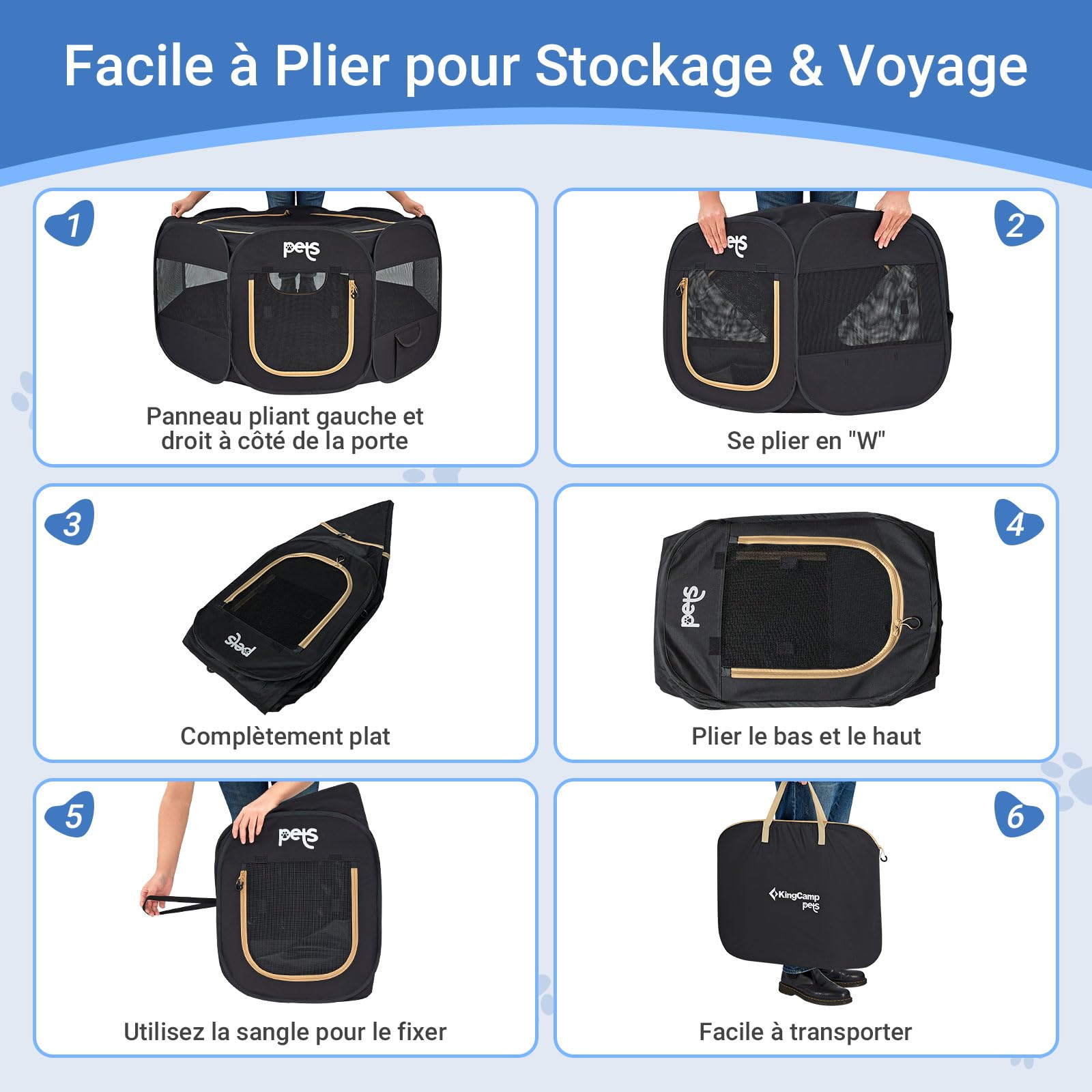 KingCamp Parc Pliable pour Chien Chat Chaton Parc Chien Enclos Parc Chiot Respirant en Oxford Résistant à l'eau Niche Cage Portable Animaux pour Interieur Extérieur avec Sac de Transport
