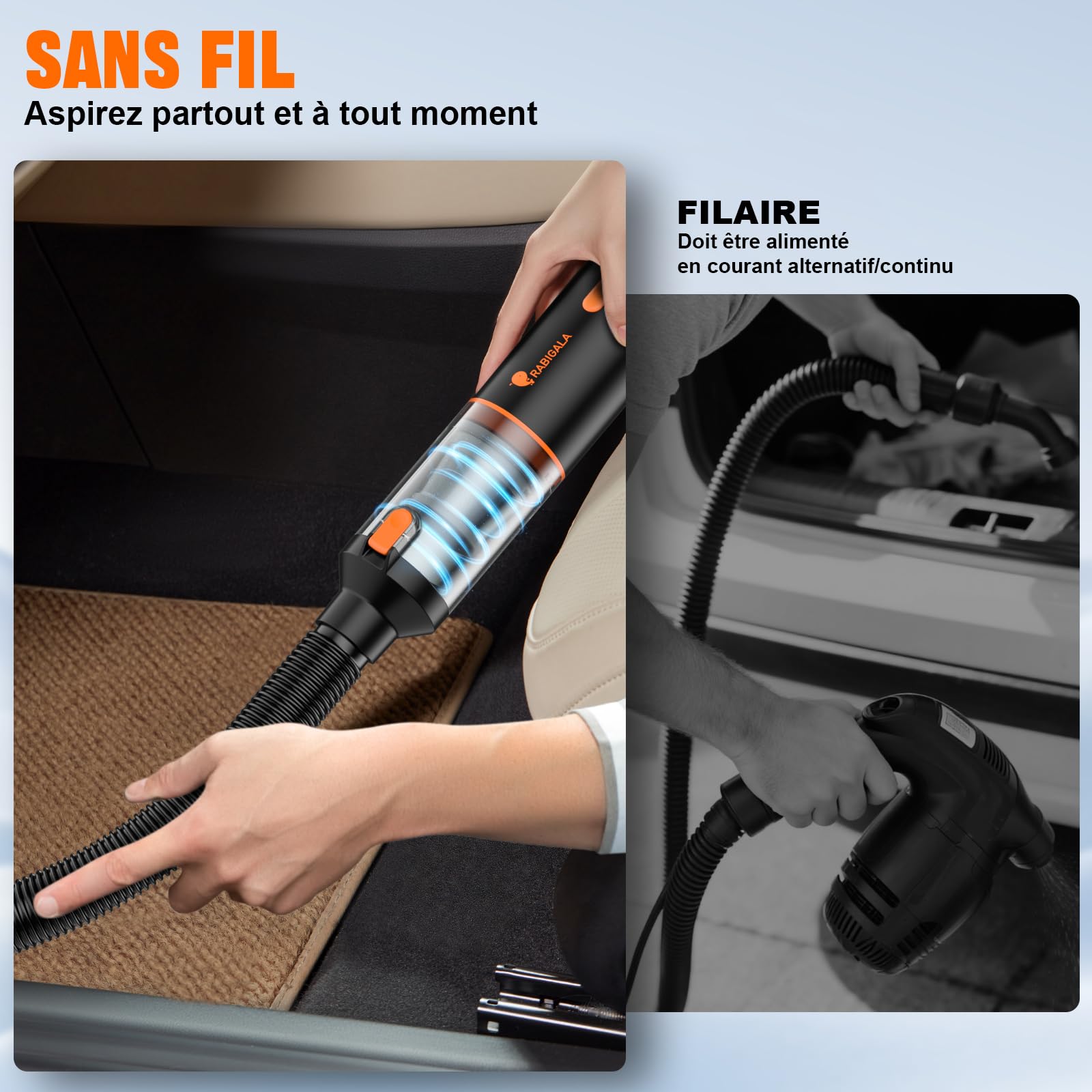 Aspirateur à Main Rechargeable, Aspirateur Voiture 4 en 1 Puissant 30000 PA Aspirateur à Main sans Fil 3 Vitesses 280 000 TR/Min pour Voiture,PC,canapé, Bureau, Maison et Nettoyage des Poils d'animaux