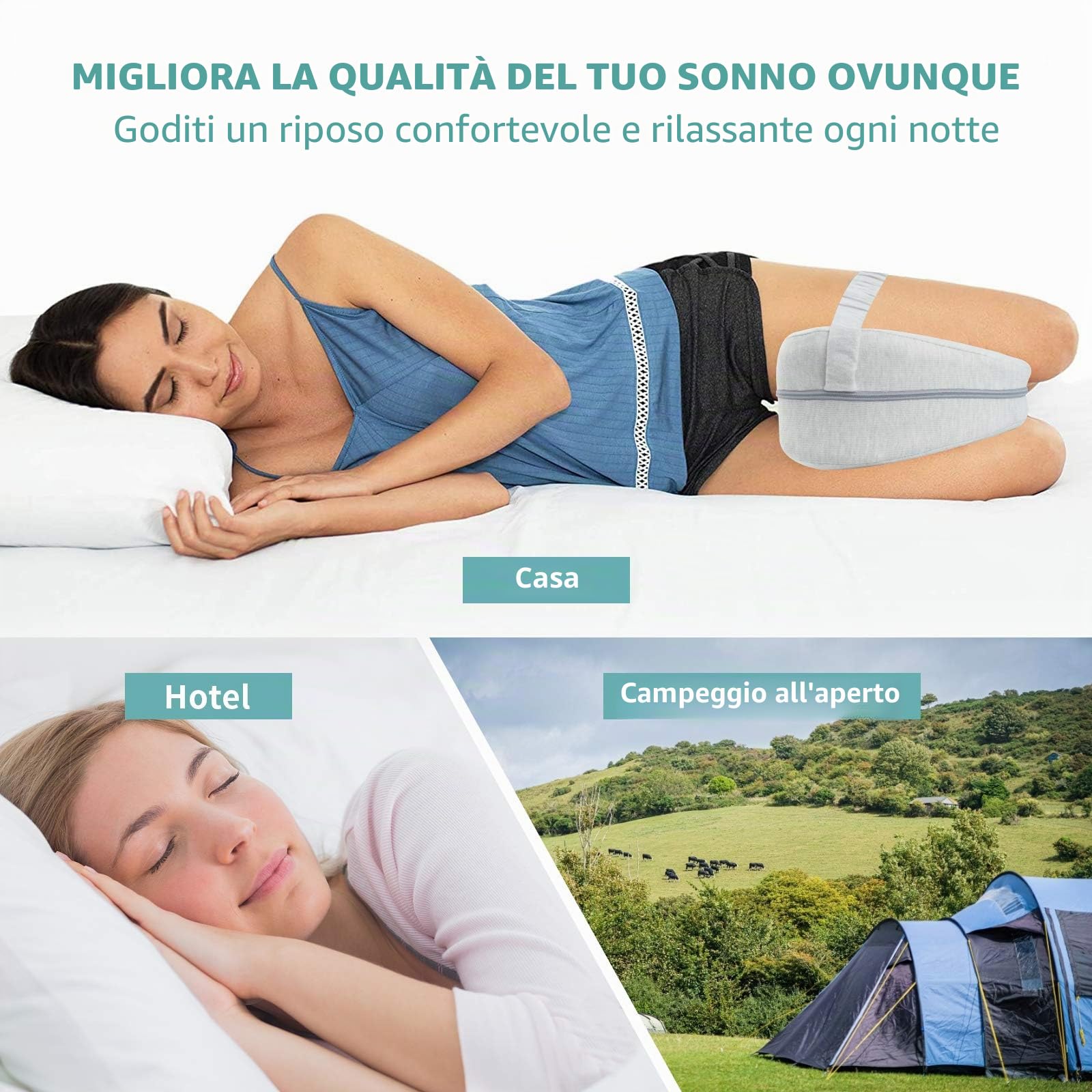 CREATESTAR Cuscino per Gambe Leg Pillows,Cuscino Ginocchia Dormire con Federe Rimovibile,Cuscino Ergonomico Gambe Ortopedico in Memory Foam Sostegno Ginocchia,Anca