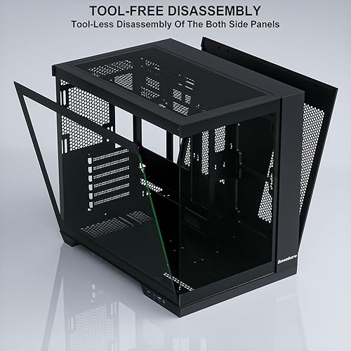 Miniatura 3 de SevenHero Carcasa para PC ATX, 5 ventiladores ARGB, puerto tipo C, panel de vidrio templado de visión completa de 270 grados, soporta radiador de