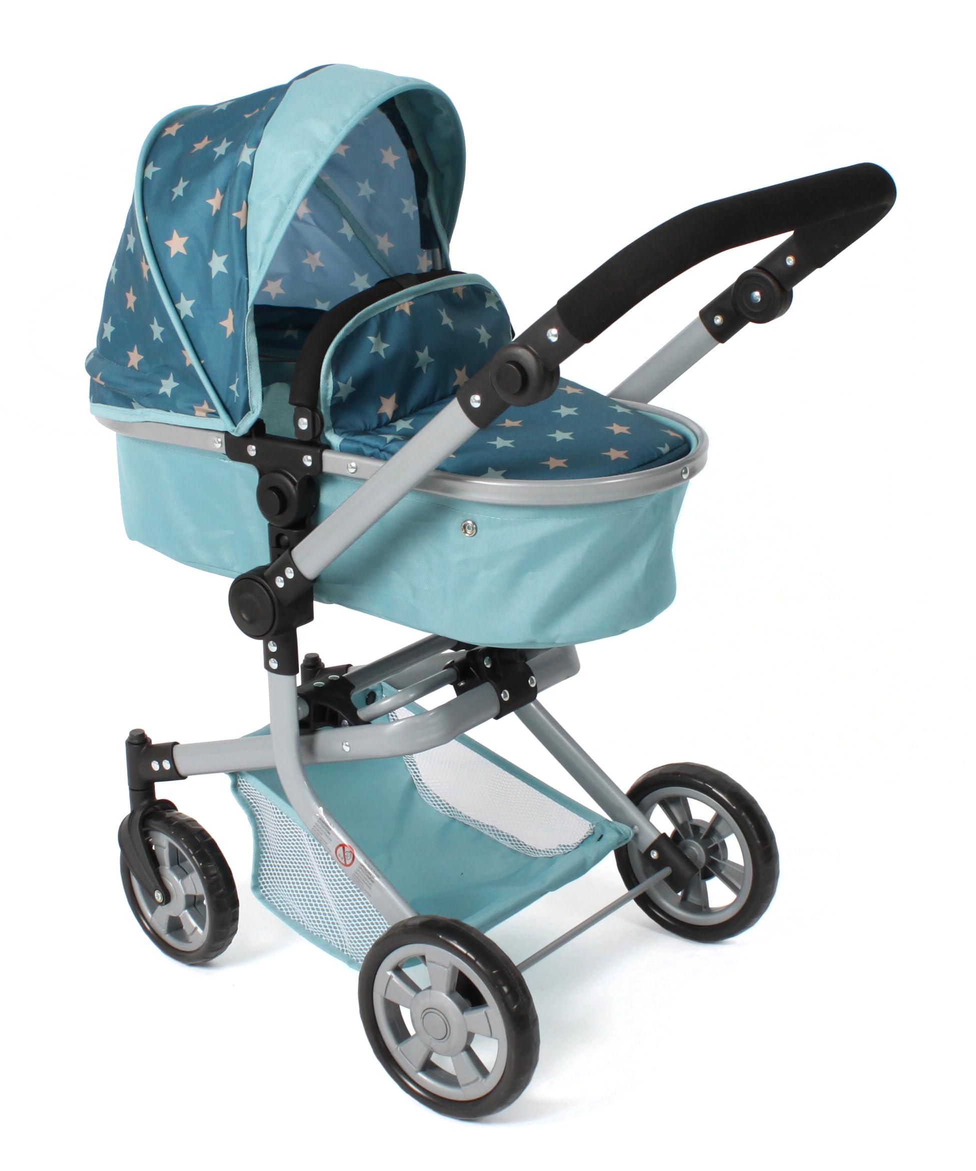 Bayer Chic 2000® Passeggino per bambole 2 in 1 Mika – stelle turchesi – pieghevole – manico regolabile in altezza 47 – 80 cm – struttura moderna – Bambole fino a 52 cm – 4 – 8 J, Flowers