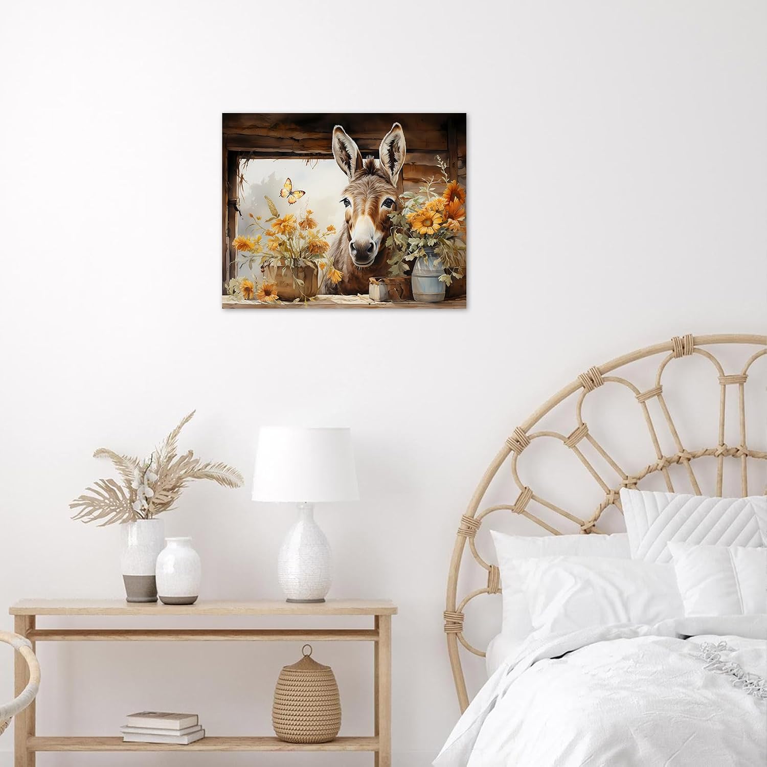 HVEST Funny Donkey Wall Art for Living Room, Farmhouse Western Animal Donkey and Sunflower Canvas Wall Art Yellow Floral and Butterfly Framed Wall Art for Bedroom Bathroom Wall Decor, 16L X 20W inches image 5