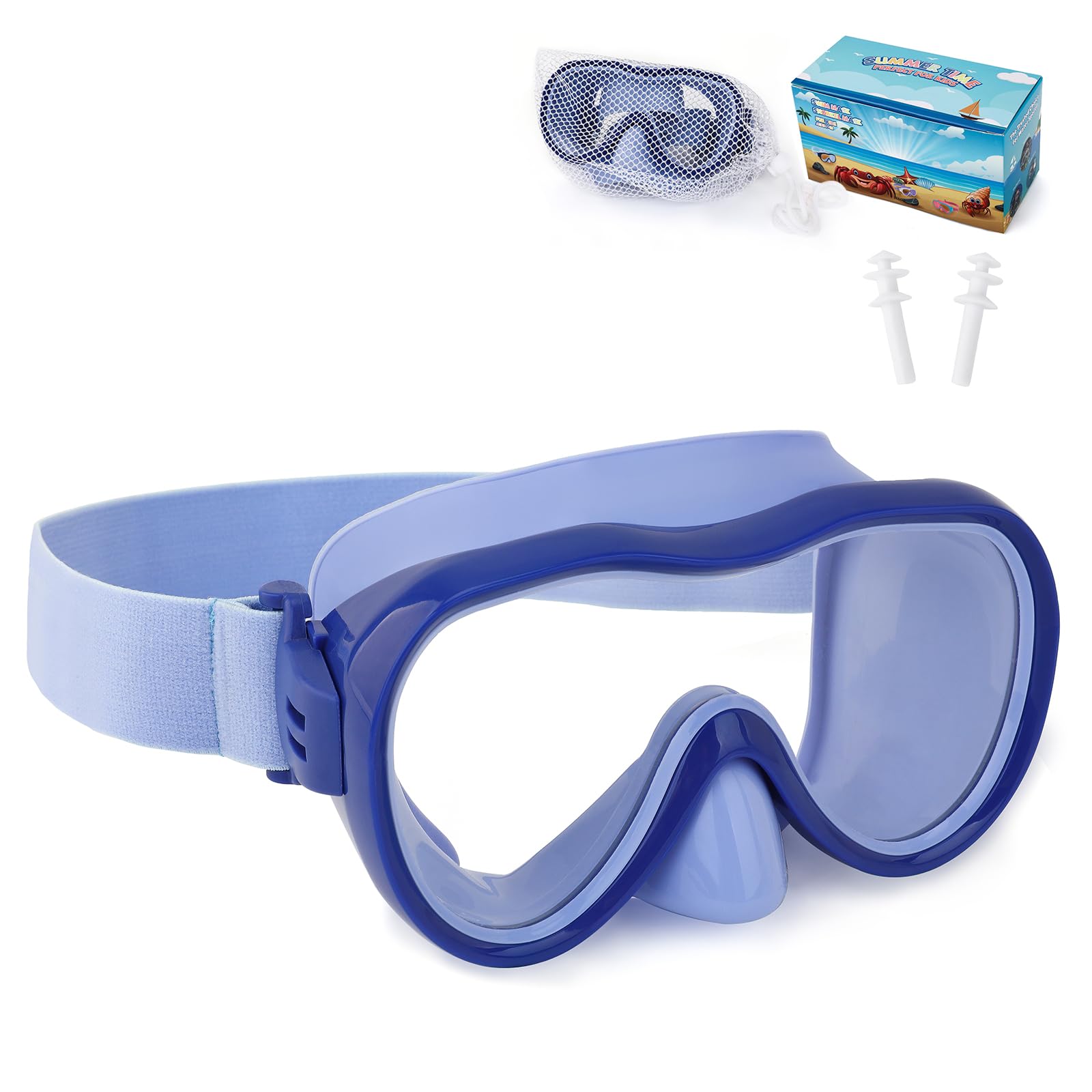 Children's Swimming Goggles, Anti-Leak Snorkel Mask with Nose Cover & Elastic Fabric Band, UV Protection Swimming Goggles for Boys and Girls