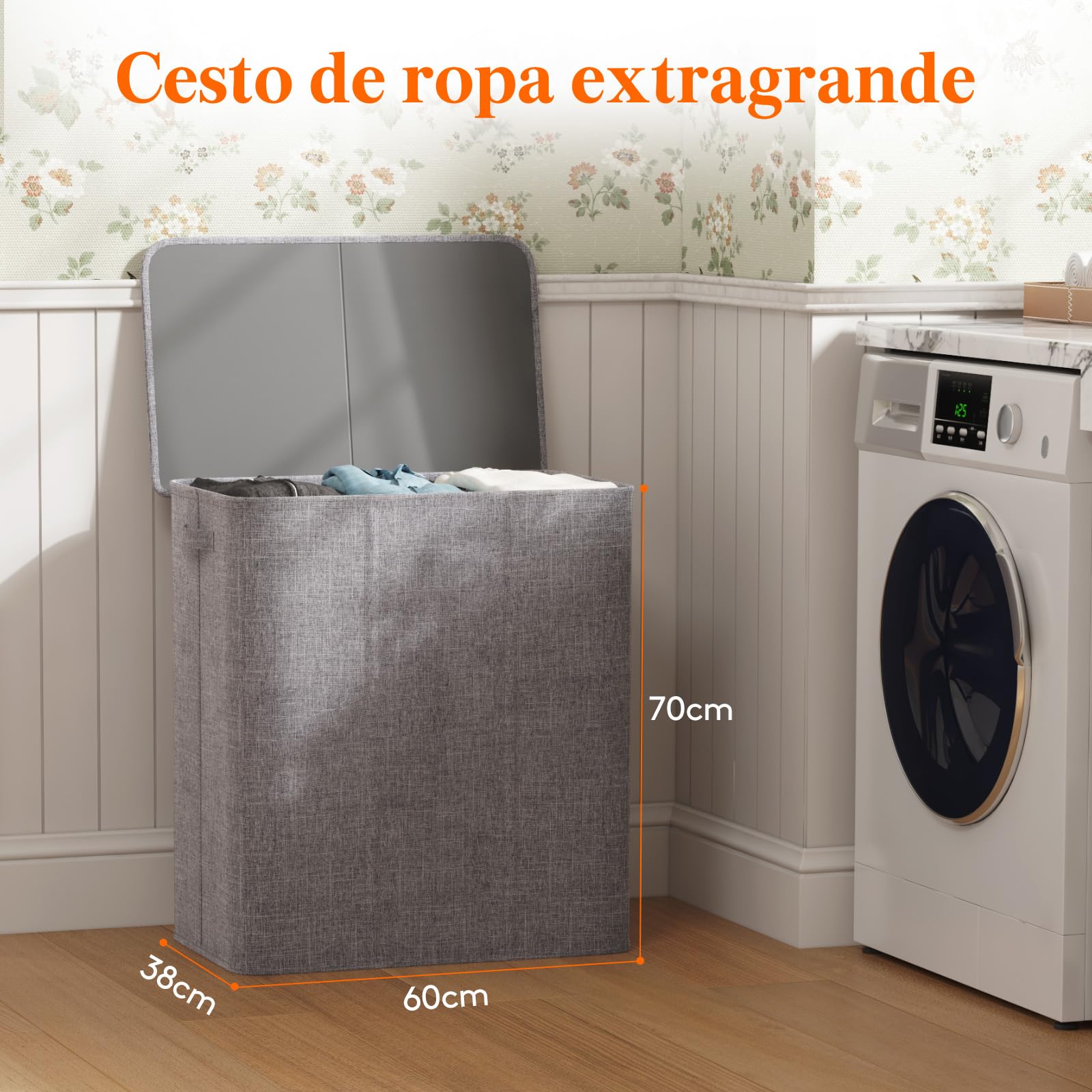 Lifewit 160L Cesto Ropa Sucia 3 compartimentos con Tapa, Grande Cubo Ropa Sucia con 3 Bolsas Para Colada Extraíbles, Cesto Ropa Sucia con Asas para Dormitorio Baño Lavanderia, Gris Claro