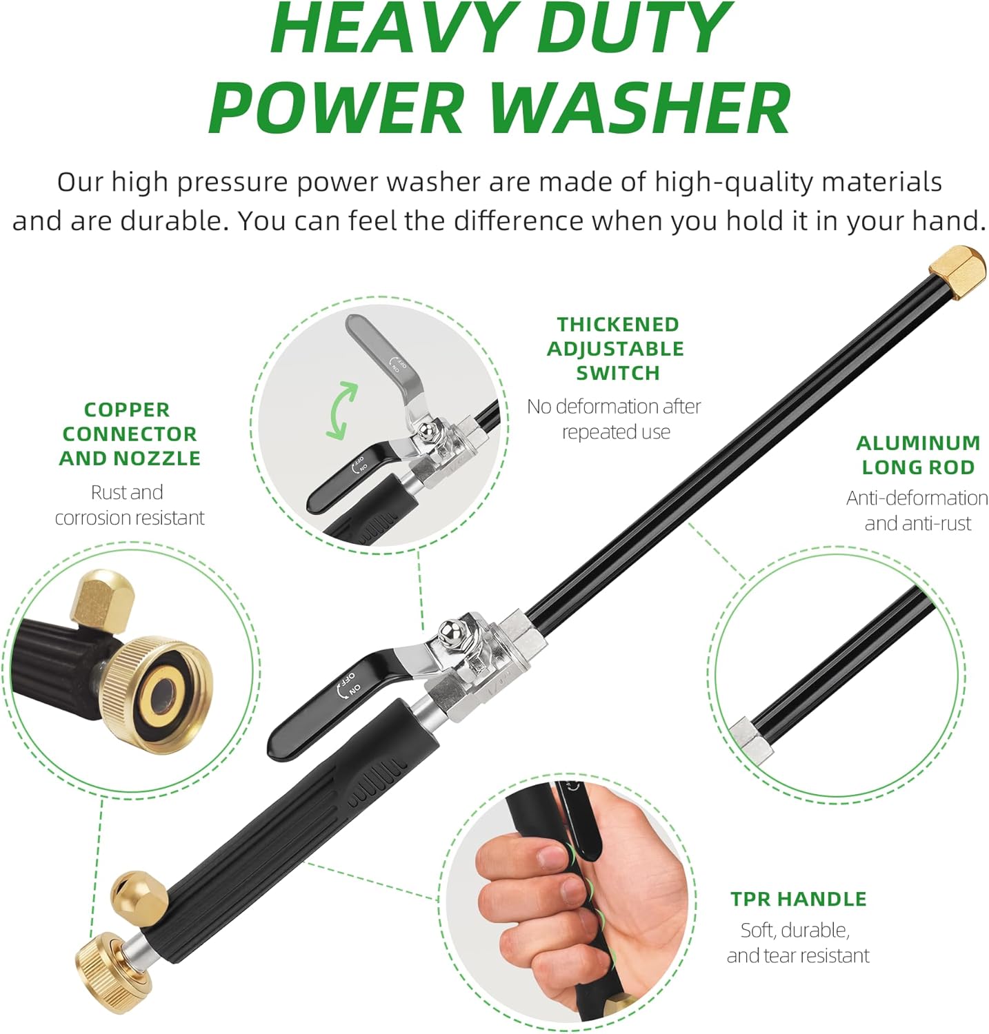 Jet Nozzle High Pressure Hose Nozzle for Garden Hose，Hydro Jet Nozzle Power Washer Wand for Garden Hose with 2 Different Nozzles and Quick Connectors for Car, Patio, Window Washing, Black