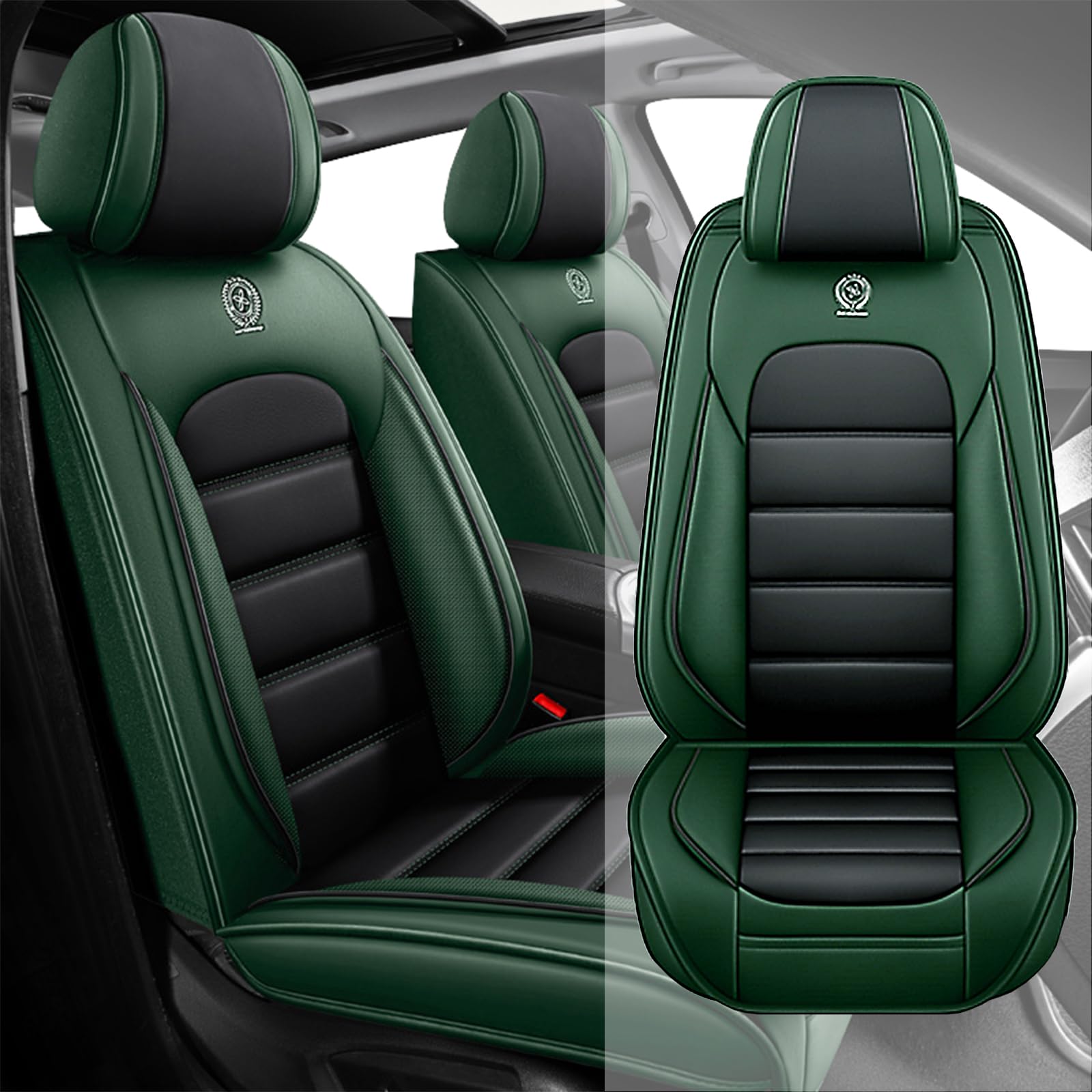 Fit for 95% of Cars SUVs Seat Covers,Car Seat Cover Protector,Waterproof Front Car Seat Covers(Standard-Black&amp;Green)