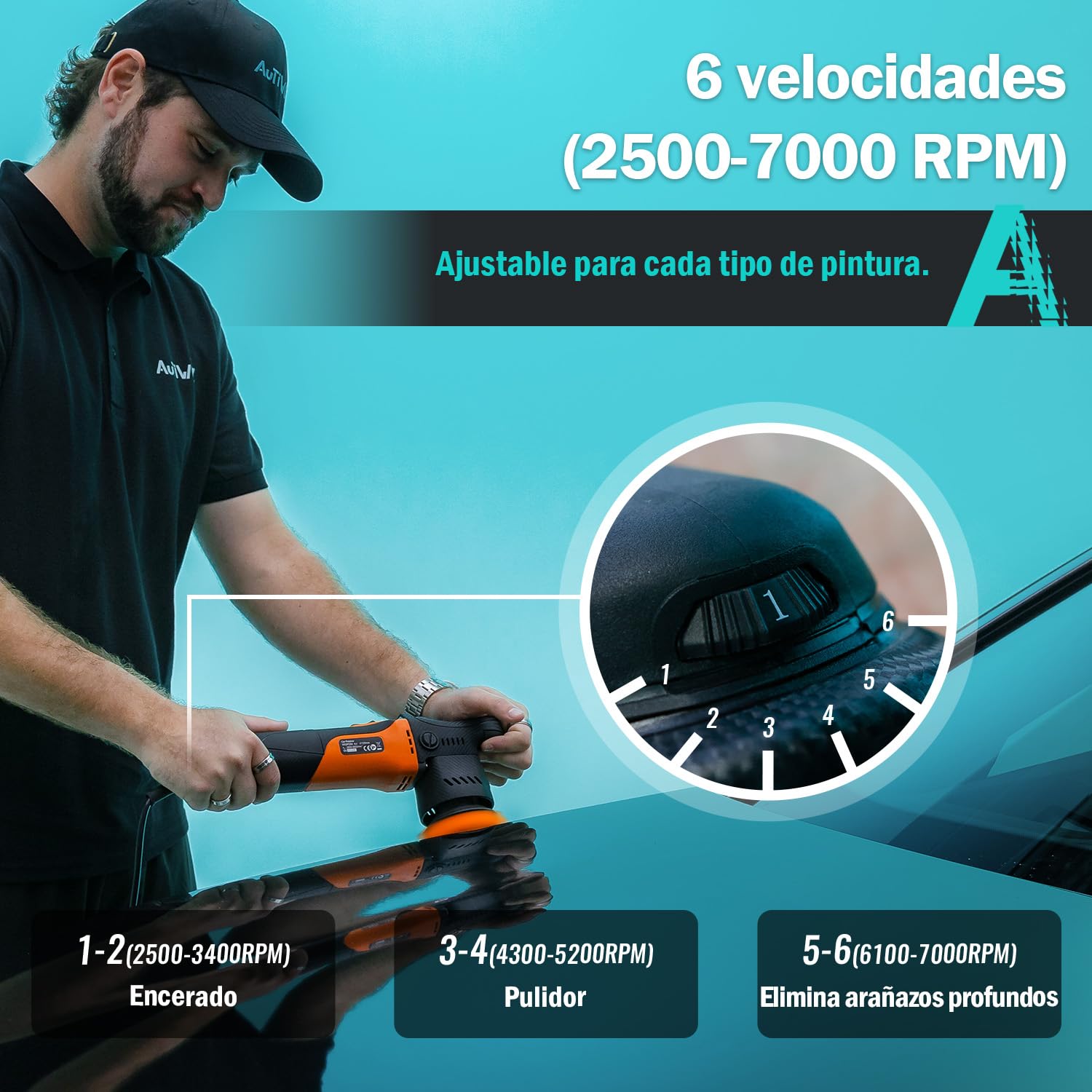 AUTIWOZ W02 630W Pulidora Orbital 12mm,Mini Pulido Faros,Pulido Completo y de Detalle,Plato Pulidor 50mm/75mm,Arranque Suave 2500-7000RPM,Eliminar Arañazos,Encerar,Pulir y Lijar