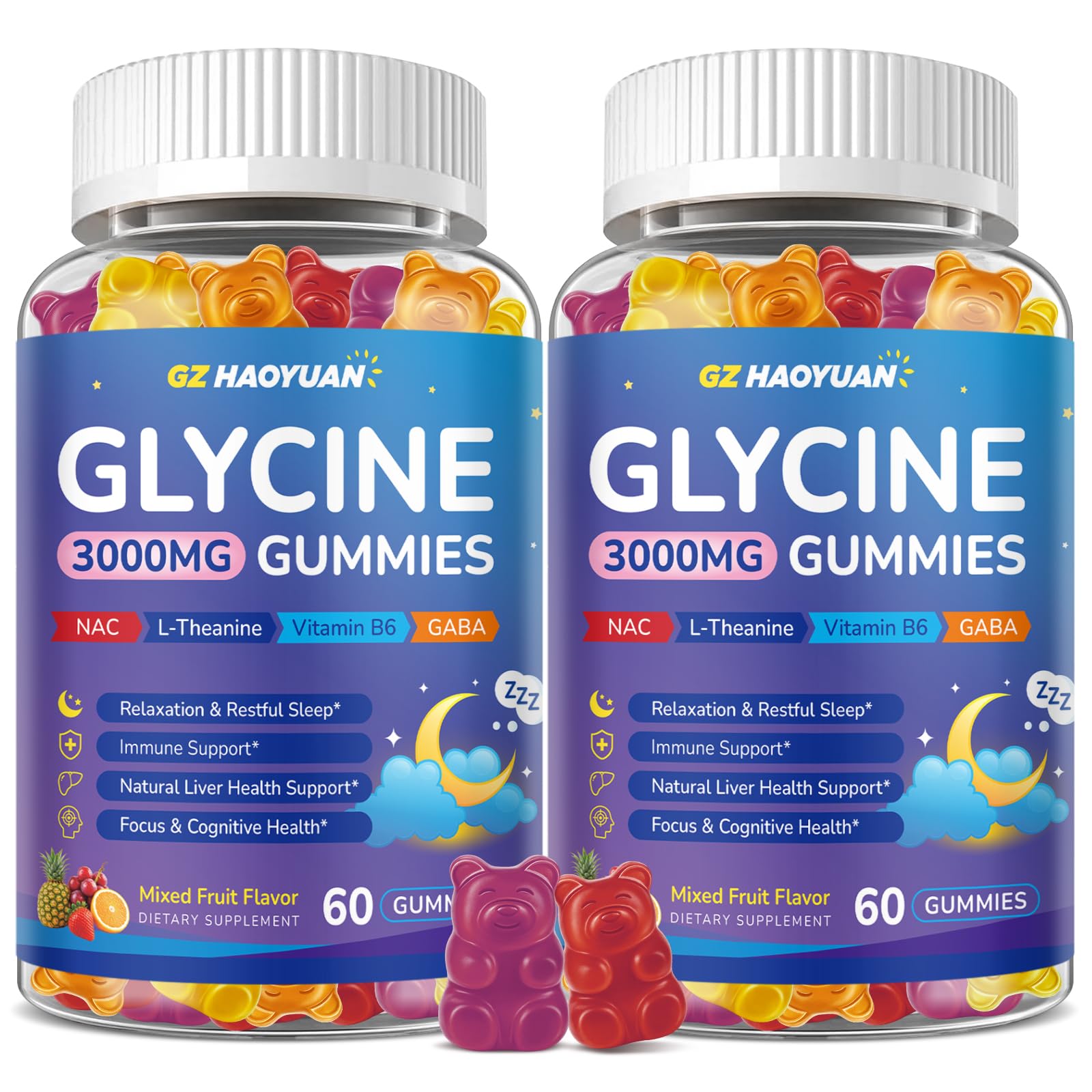 Glycine Gummies, Glycine 3g Supplements with NAC, L-Theanine, GABA, for Sleep, Relax, Nerve & Brain Support, Sugar Free, Vegan, Strawberr Flavor, 60 Cts — Amazon image 8