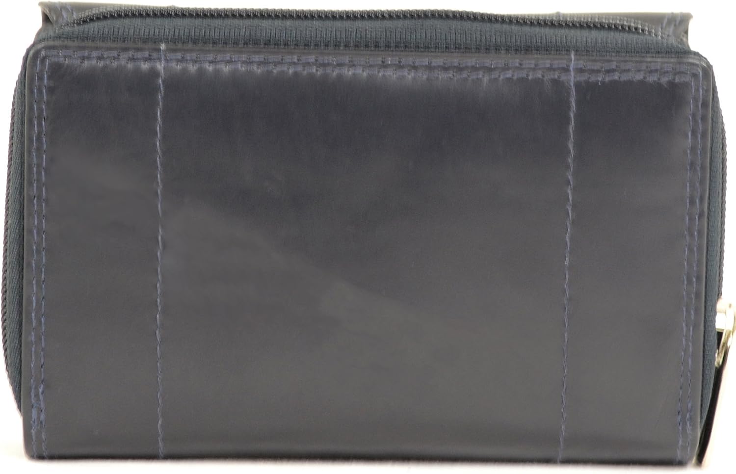 Ladies Soft Real Nappa Leather Zip-around Purse with Front Flap and Double Credit Card Swing Section (Lilac/Dark Brown/Dark Red/Mid Brown) (Navy) - Image 4