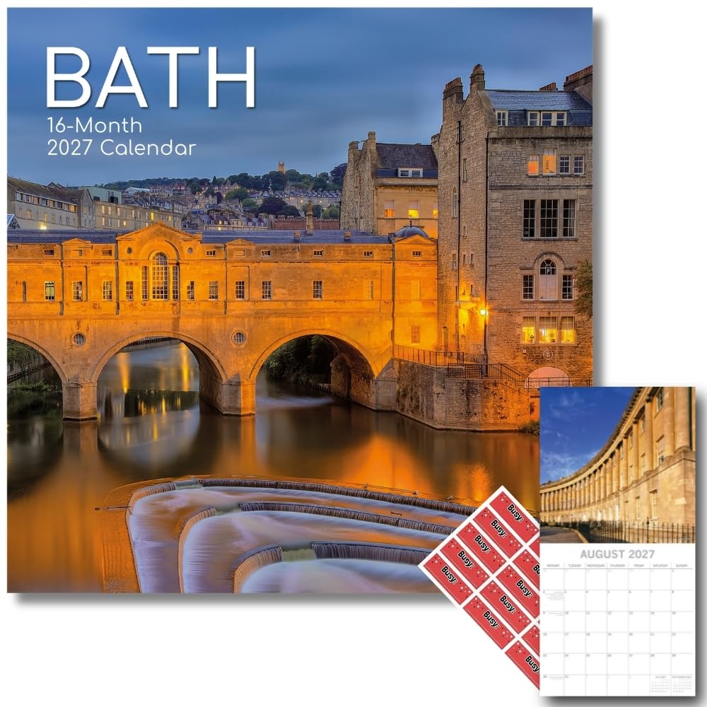 TGSC | Bath 2027 Calendar with Planner Stickers, 16-Month Square Wall Calendar (Sept 2026 to Dec 2027), Historic City Photography, Home and Office Organiser, 30 x 30 cm