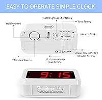 Vista 6 de Reloj despertador, reloj digital, modo nocturno automático, brillo LED de 3 niveles, funciona con pilas, 12/24 horas, pantalla de dígitos rojos
