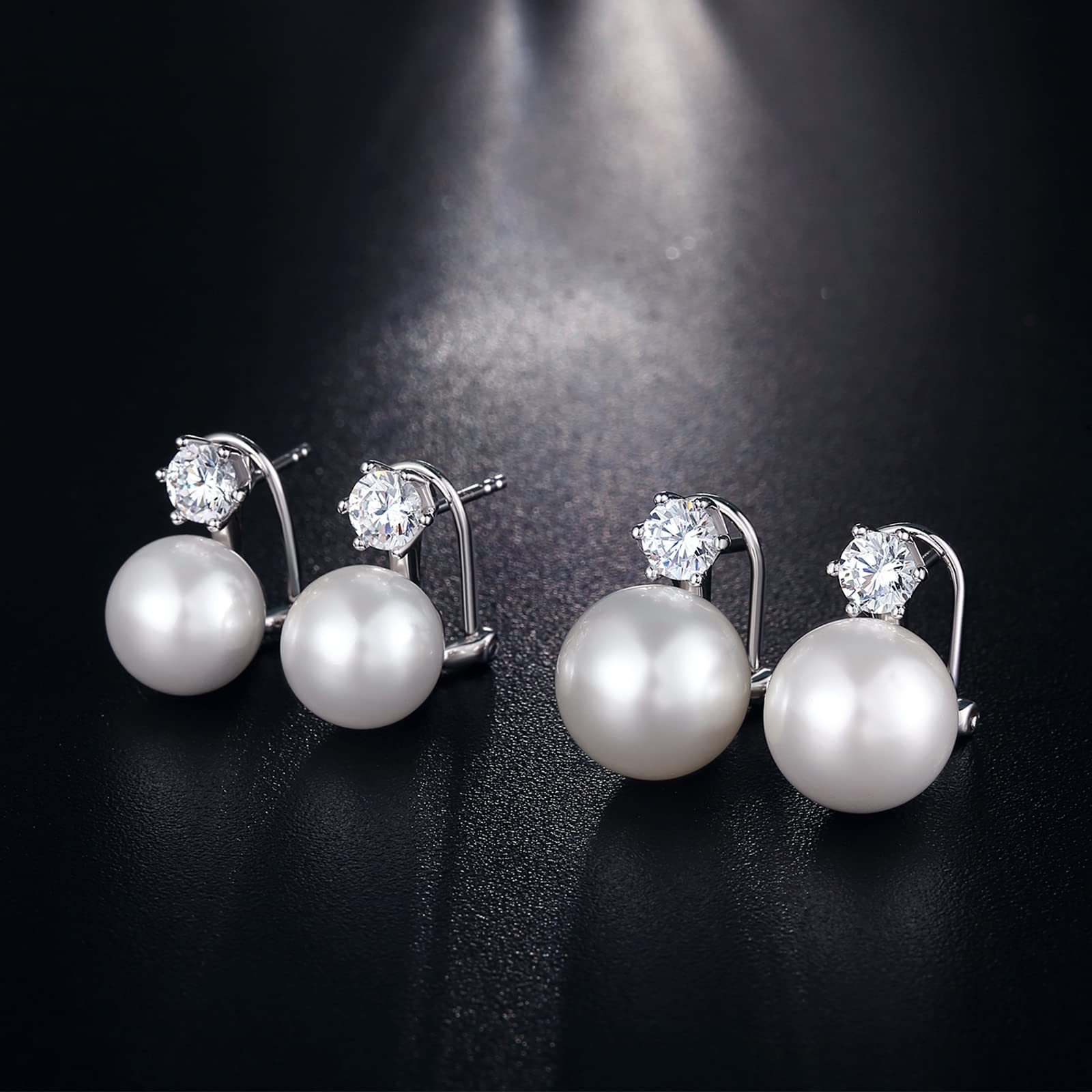 Orecchini Perle Donnain Argento Sterling 925 Perla Orecchini a Bottone Perle Zrconi Diamantati Gioielli Regali per Donne Matrimonio Spose 10/12 mm