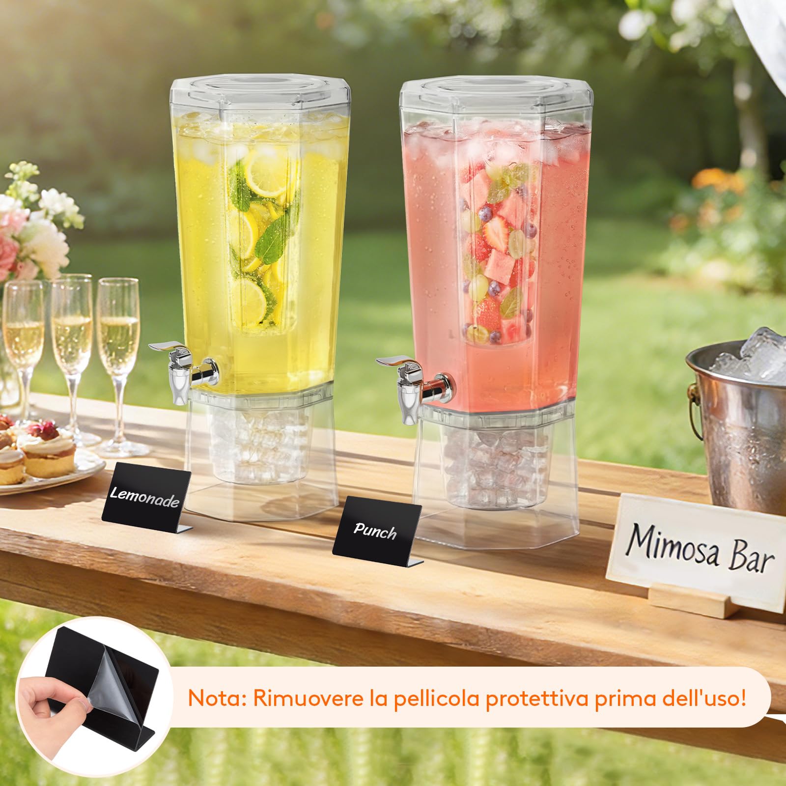Lifewit 6L Dispenser Bevande con Rubinetto, Set di 2 (in 1 Confezione) Dispenser Acqua in Plastica, Contenitore Distributore Bevande Ghiacciati per Cocktail, Succhi, Limonata e Tè
