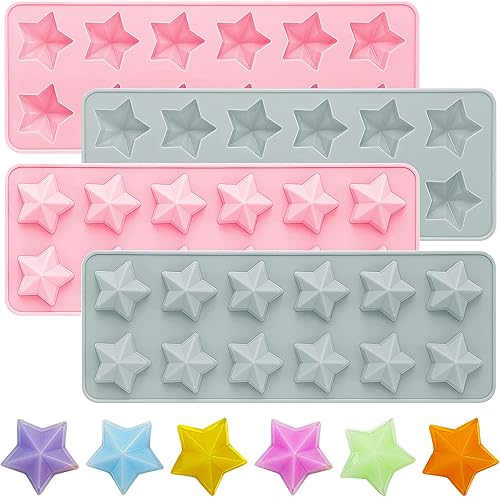 Lauwell 4 moldes de silicona en forma de estrella de cinco puntas antiadherentes para fondant de chocolate, dulces, cubitos de hielo, decoración de
