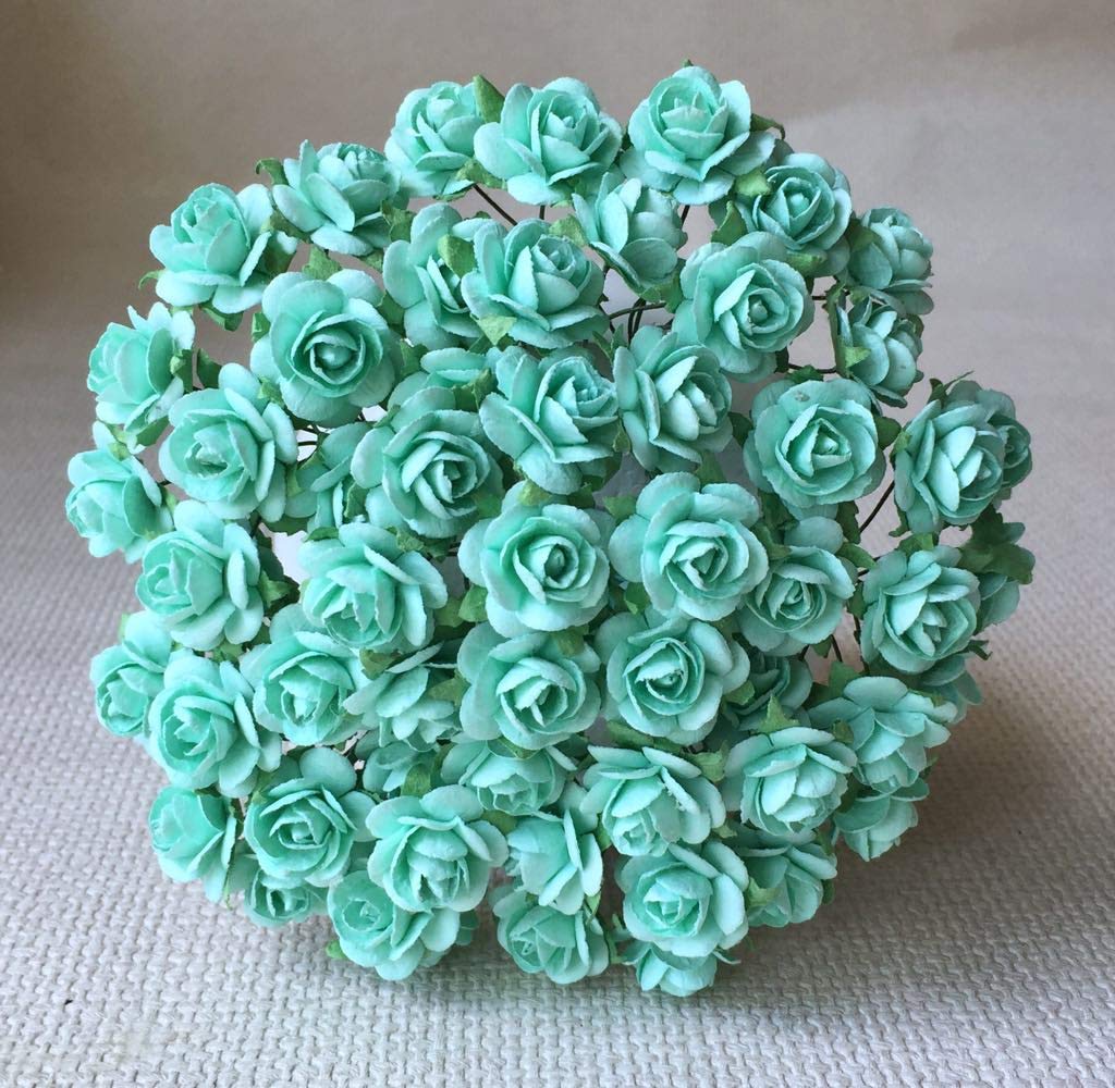 100 pcs mini Rose Mint Green color Mulberry Paper Flower 20 mm scrapbooking wedding doll house supplies card By' Thai decorated