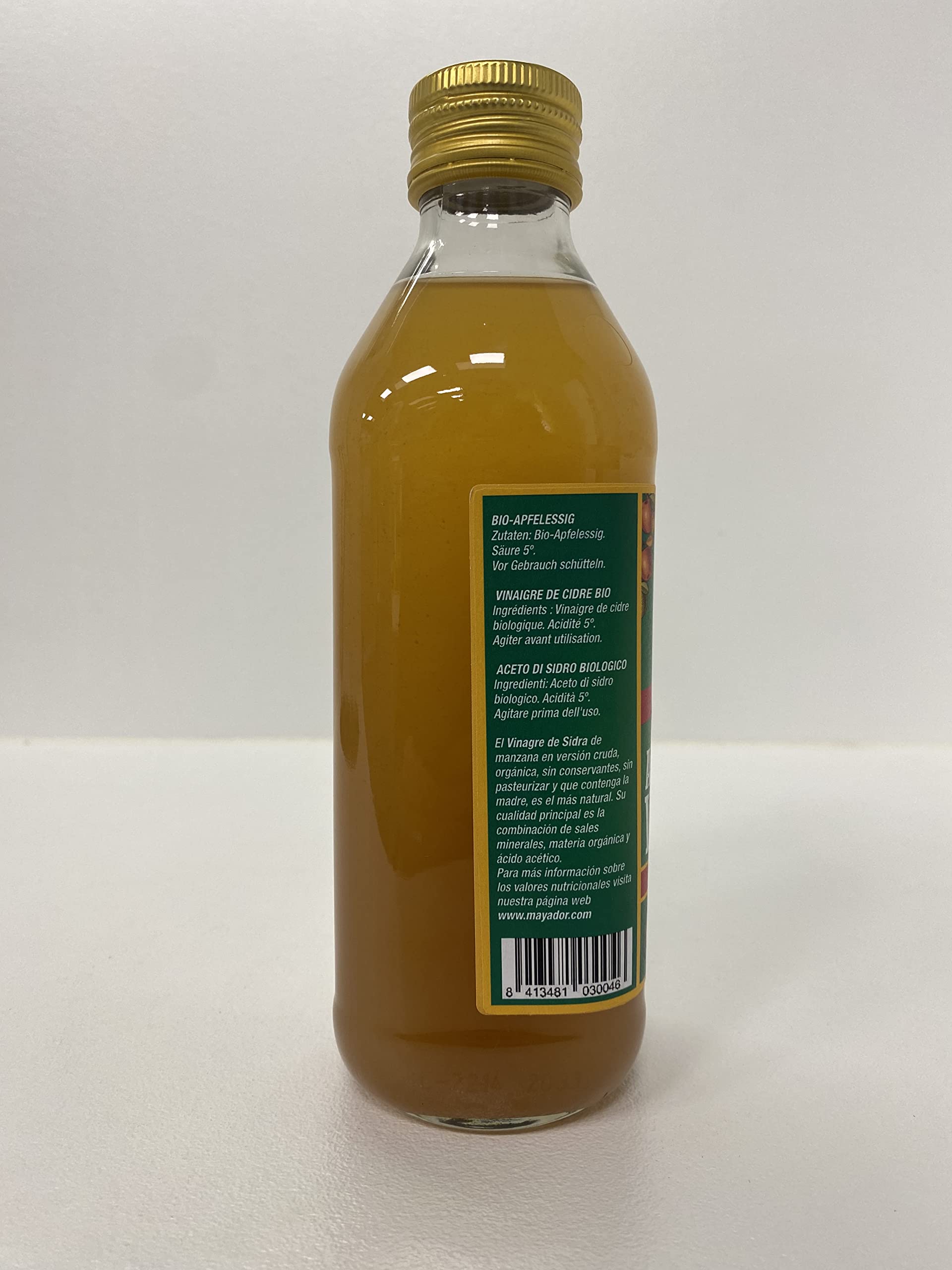 Vinagre de Sidra de Manzana Ecológico con la Madre, Sin Pasteurizar, Sin Filtrar, Sin Gluten, Vegano, Pack 6 x 500 ml