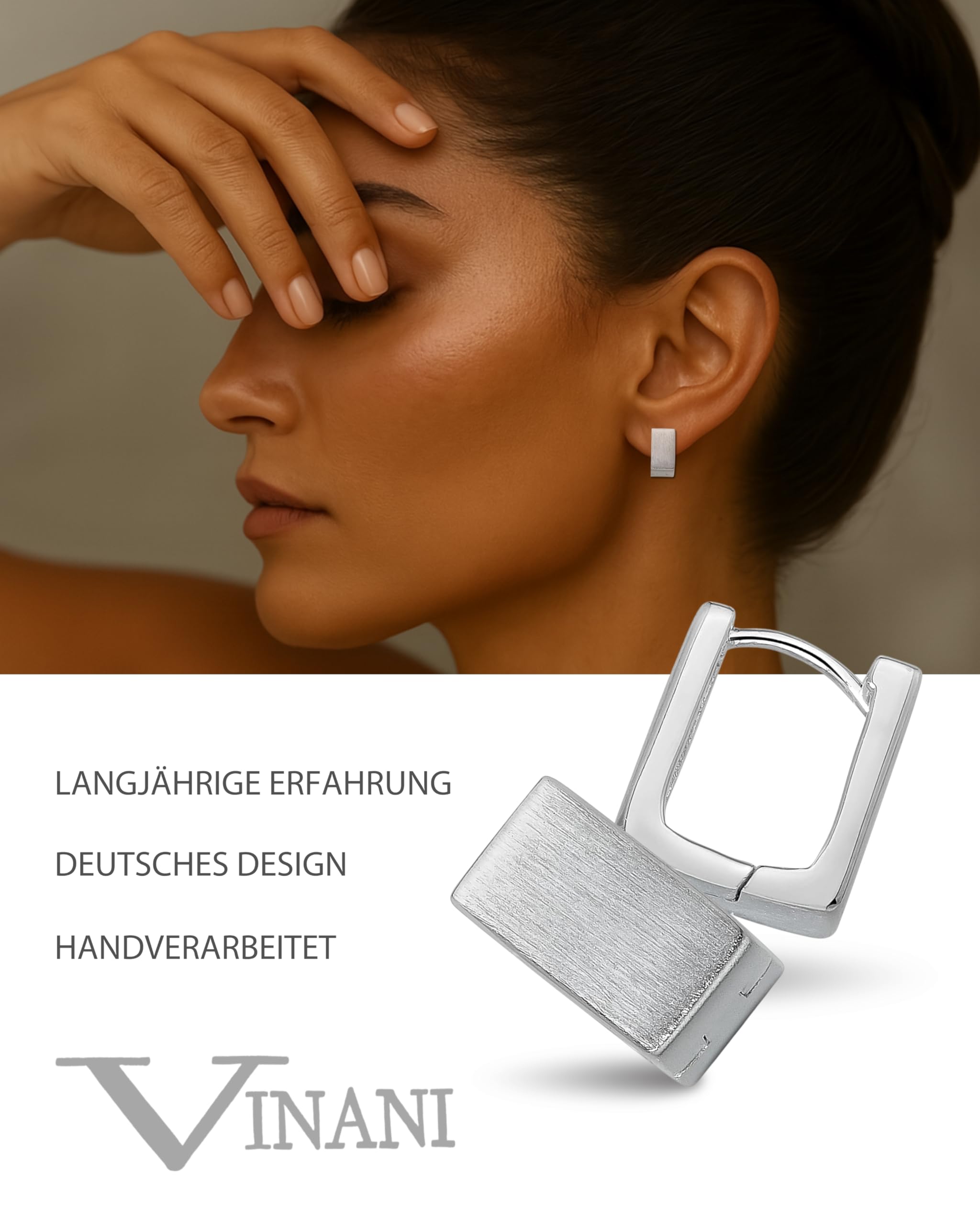 VINANI Klapp-Creolen aus 925 Sterling Silber I Nickelfreie Ohrringe für Damen I Mattierte Front & glänzende Seiten mit Anlaufschutz I Allergikerfreundlich I Handarbeit in Juweliersqualität I CRA