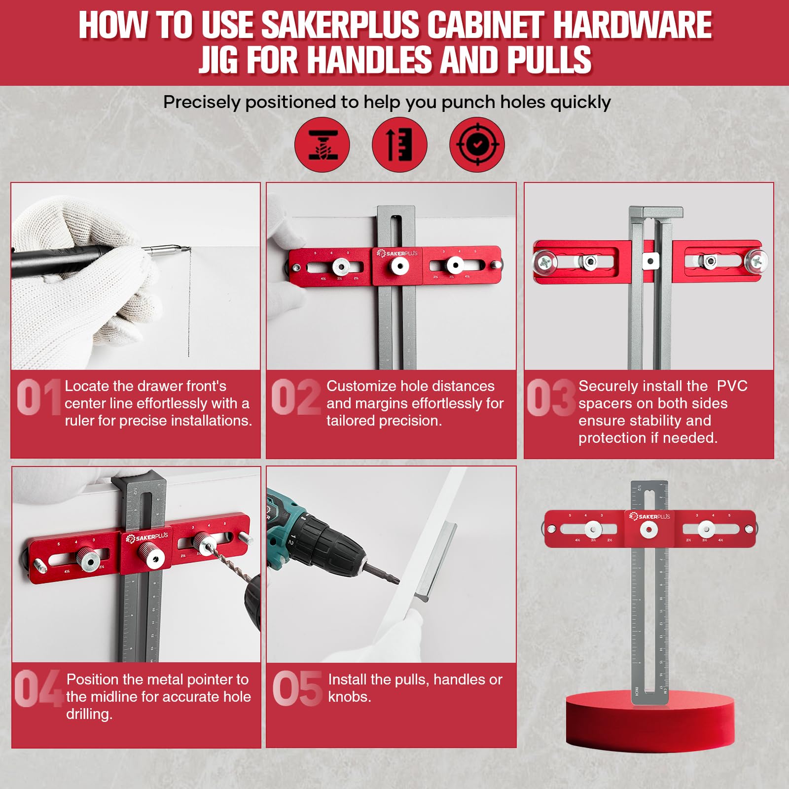 Cabinet Hardware Jig Tool - Adjustable Drilling Guide For Perfect Kitchen Handles & Pulls Installation