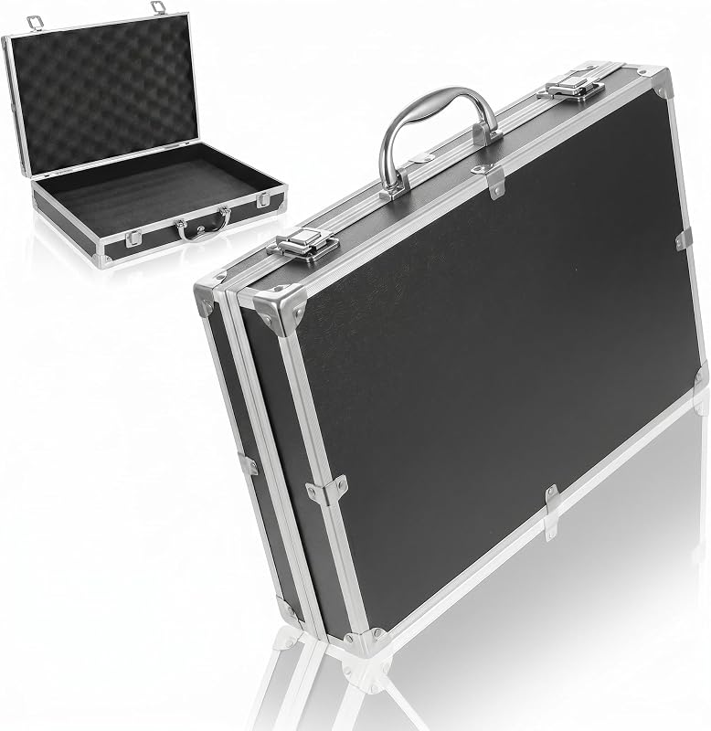 SUPVOX Maletín rígido Maletín de metal negro, estuche de aluminio con cerradura con inserto de espuma ondulada, estuche protector para instrumentos sensibles, cámaras y objetos de valor | Tapa de espuma ondulada, base vacía, cerraduras con llave, carcasa de aluminio, herramientas, muestras, pedales de guitarra, instrumentos, documentos, equipo personalizado