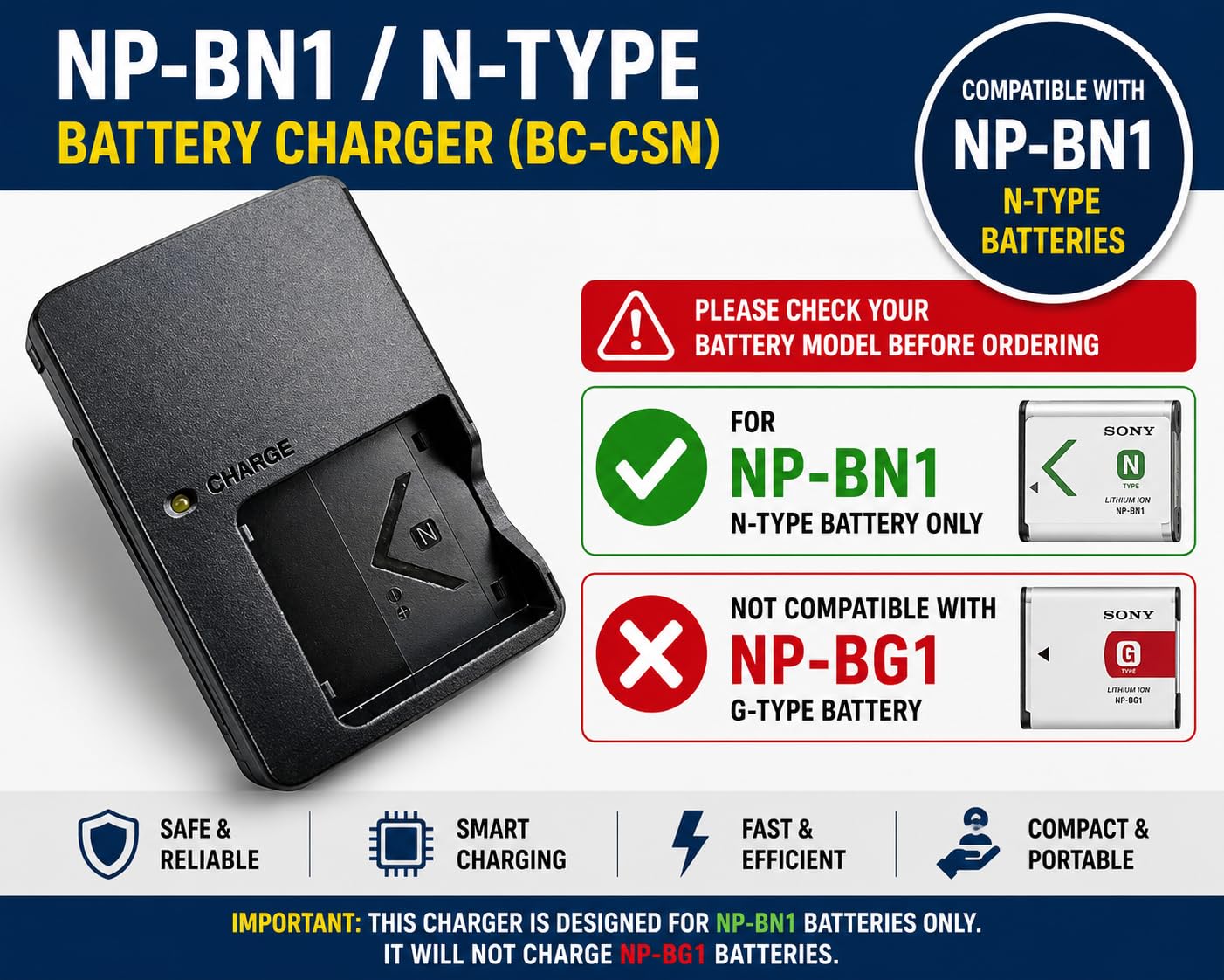 NP-BN1 Battery Charger BC-CSN for Sony Cyber-Shot DSC-J20, DSC