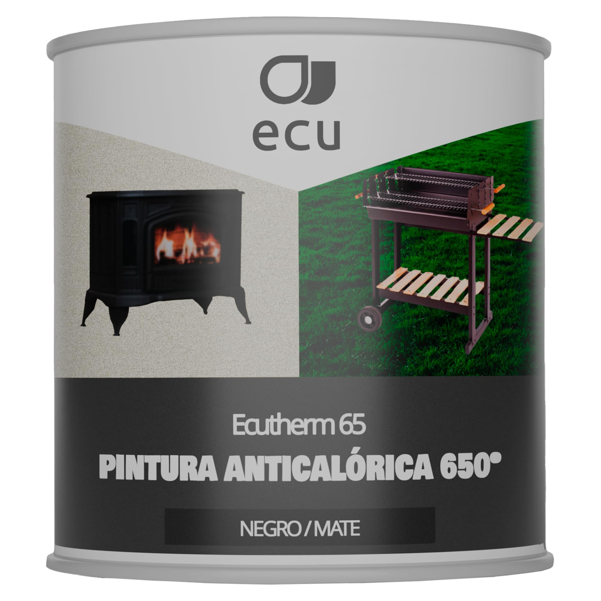 PINTURAS ECU - Pintura Anticalórica Negra Mate para altas temperaturas de hasta 650º - 375ml - Especial para estufas, chimeneas, hornos, barbacoas, aluminio (Negro Mate, 375 mililitros)