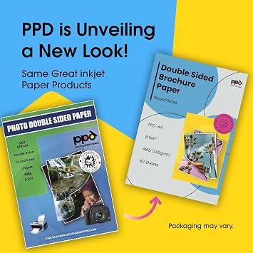 PPD Double Sided Photo Paper, Glossy Brochure Paper 8.5 x 11 for Inkjet Printer, 180 gsm, 9.9 mil Thick for Magazine, Flyer, Presentation, Program, Instant Dry & Water Resistant (50 Sheets)