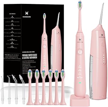 2-1 Oral Clean Kit- Water Dental flosser & Electric Toothbrush Combo- Brushing & Flossing- for Teeth Cleaning and Gum Health Pink