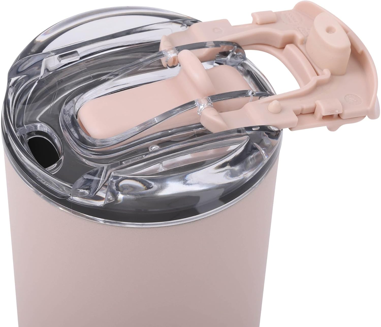 Manna Groove Stainless Steel Insulated Tumbler with Locking Tritan Lid and Flip-up Straw - 30 Oz - Rose Quartz Powder Coat - Image 4